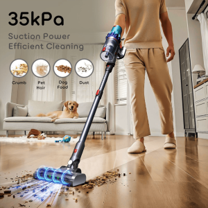 PSS15  Cordless Vacuum Cleaner-Vehicle-Ready Powerful Vacuum with 300W Silent Operation, 35Kpa Pressure, 3 Adjustable Modes, Removable Boom, 2200mAh Battery (50min runtime), SUS+HEPA Filter, Brushles