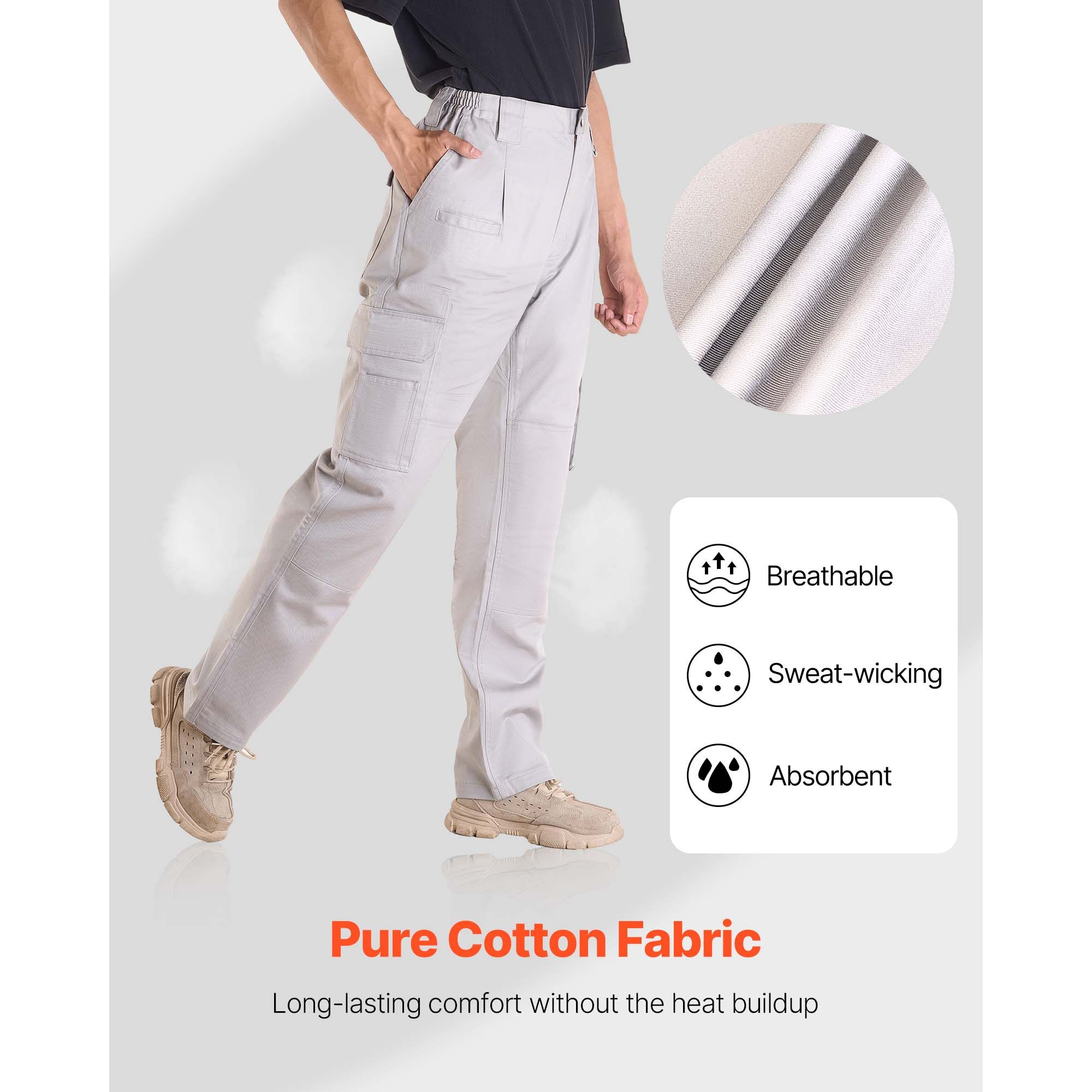FR Pants for Men, 9 oz 100% Cotton, Flame-Resistant Cargo Pants with Multi-Pockets and Elastic Waist, Reinforced Tear-proof Stitching, Ideal for Welding Work and Casual Wear, L Size, Gray - Image 2