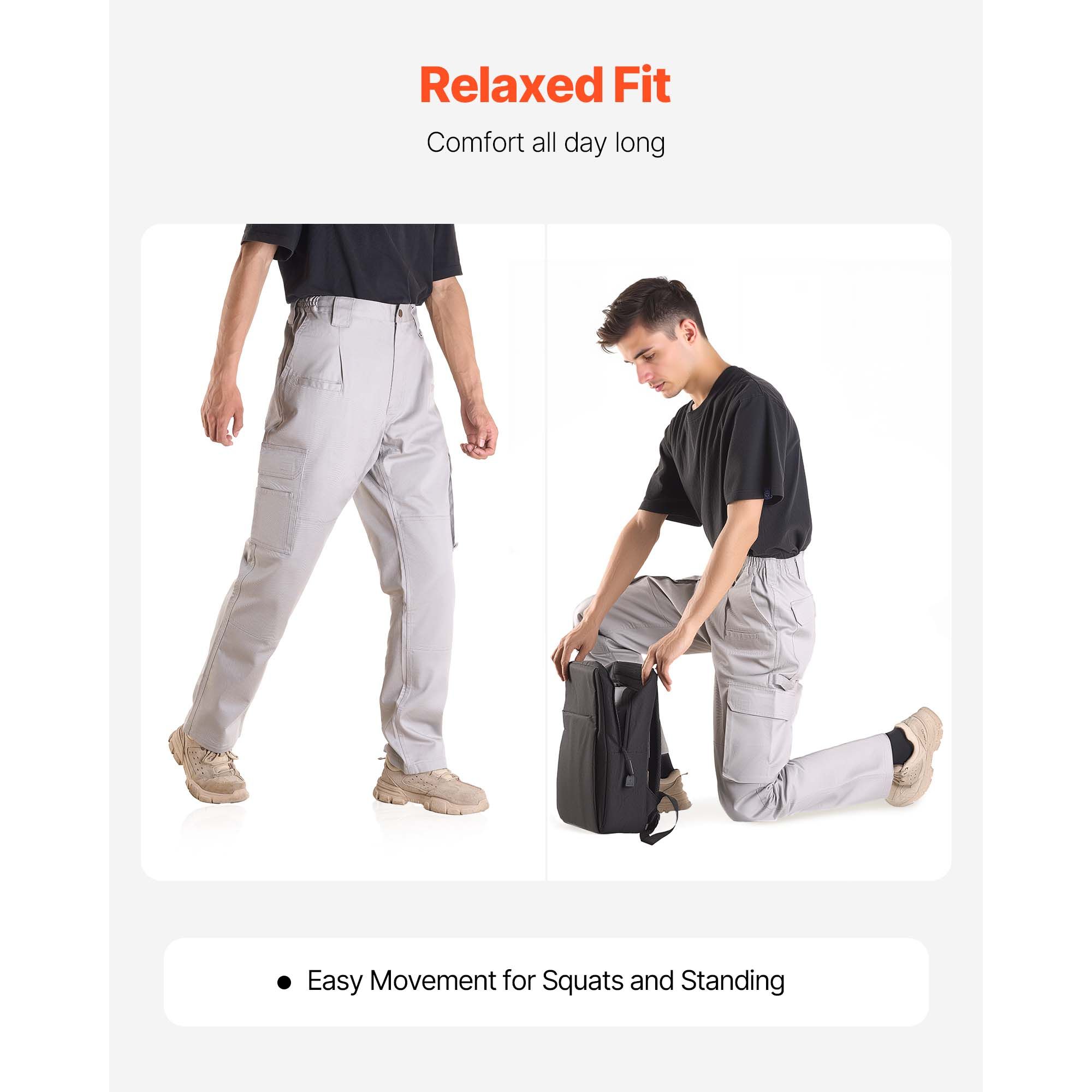 FR Pants for Men, 9 oz 100% Cotton, Flame-Resistant Cargo Pants with Multi-Pockets and Elastic Waist, Reinforced Tear-proof Stitching, Ideal for Welding Work and Casual Wear, L Size, Gray - Image 3