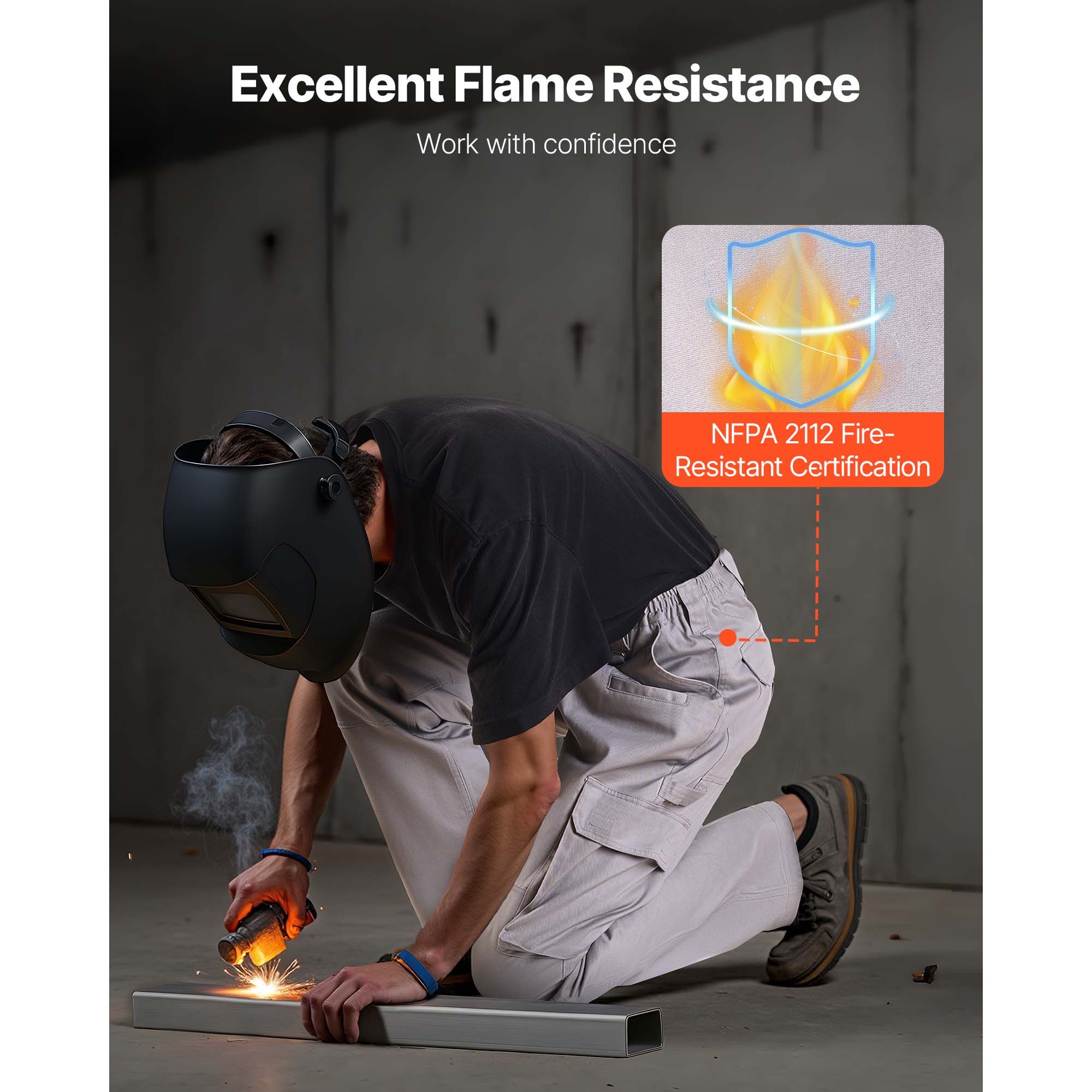 FR Pants for Men, 9 oz 100% Cotton, Flame-Resistant Cargo Pants with Multi-Pockets and Elastic Waist, Reinforced Tear-proof Stitching, Ideal for Welding Work and Casual Wear, L Size, Gray - Image 4