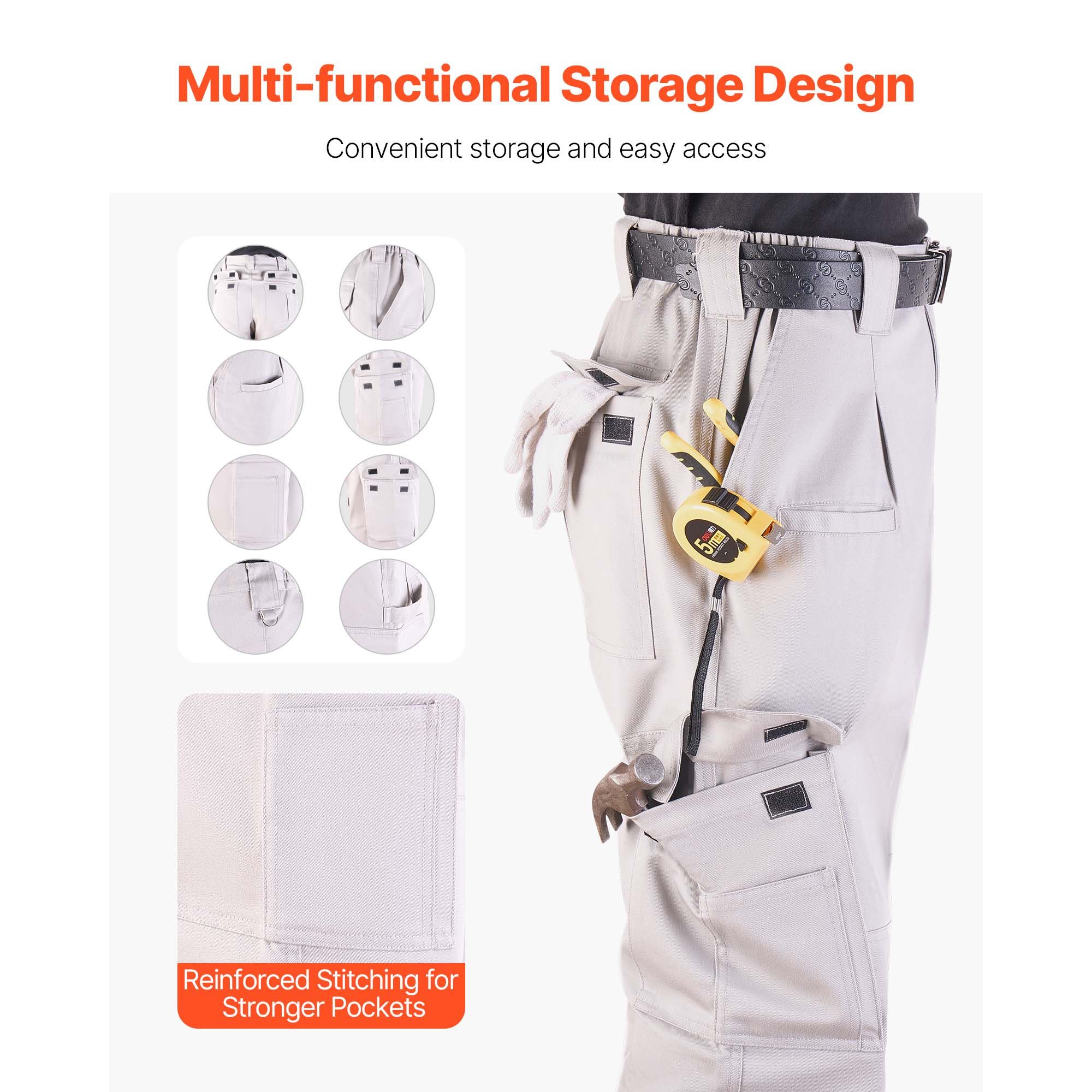 FR Pants for Men, 9 oz 100% Cotton, Flame-Resistant Cargo Pants with Multi-Pockets and Elastic Waist, Reinforced Tear-proof Stitching, Ideal for Welding Work and Casual Wear, L Size, Gray - Image 5