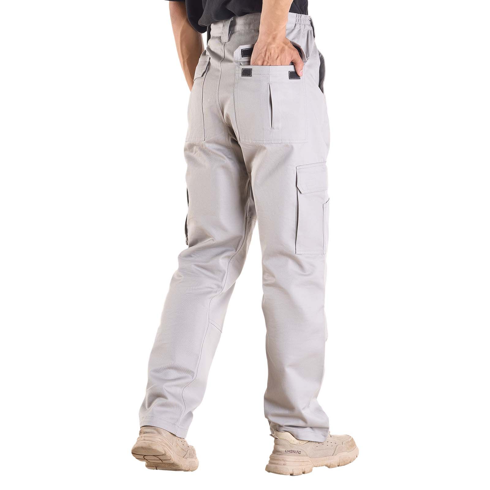 FR Pants for Men, 9 oz 100% Cotton, Flame-Resistant Cargo Pants with Multi-Pockets and Elastic Waist, Reinforced Tear-proof Stitching, Ideal for Welding Work and Casual Wear, L Size, Gray - Image 10