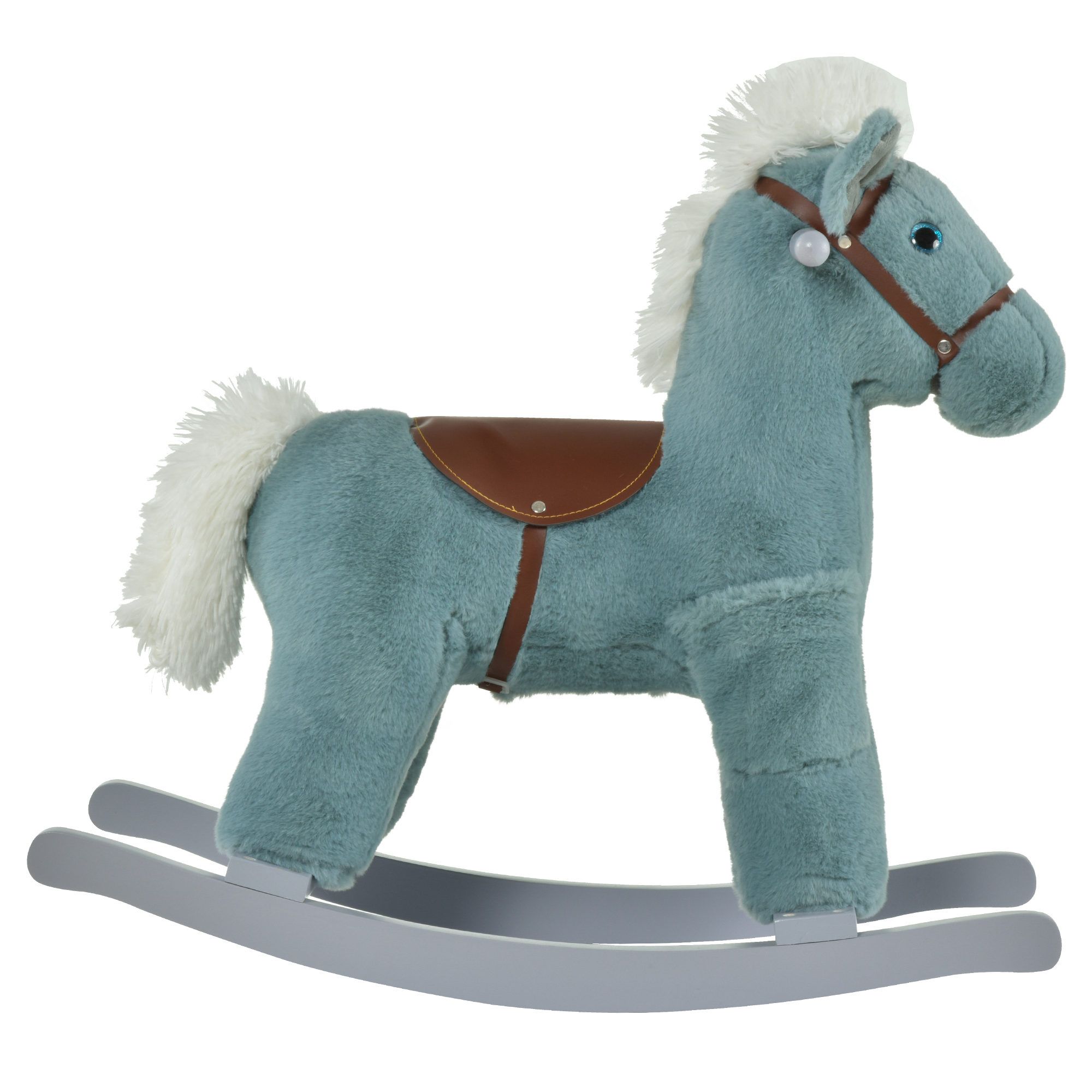 Blue Plush Rocking Horse with Bear Toy for Toddlers Realistic Sounds Soft & Cozy Rocker Ideal for Boys & Girls Playroom - Image 11