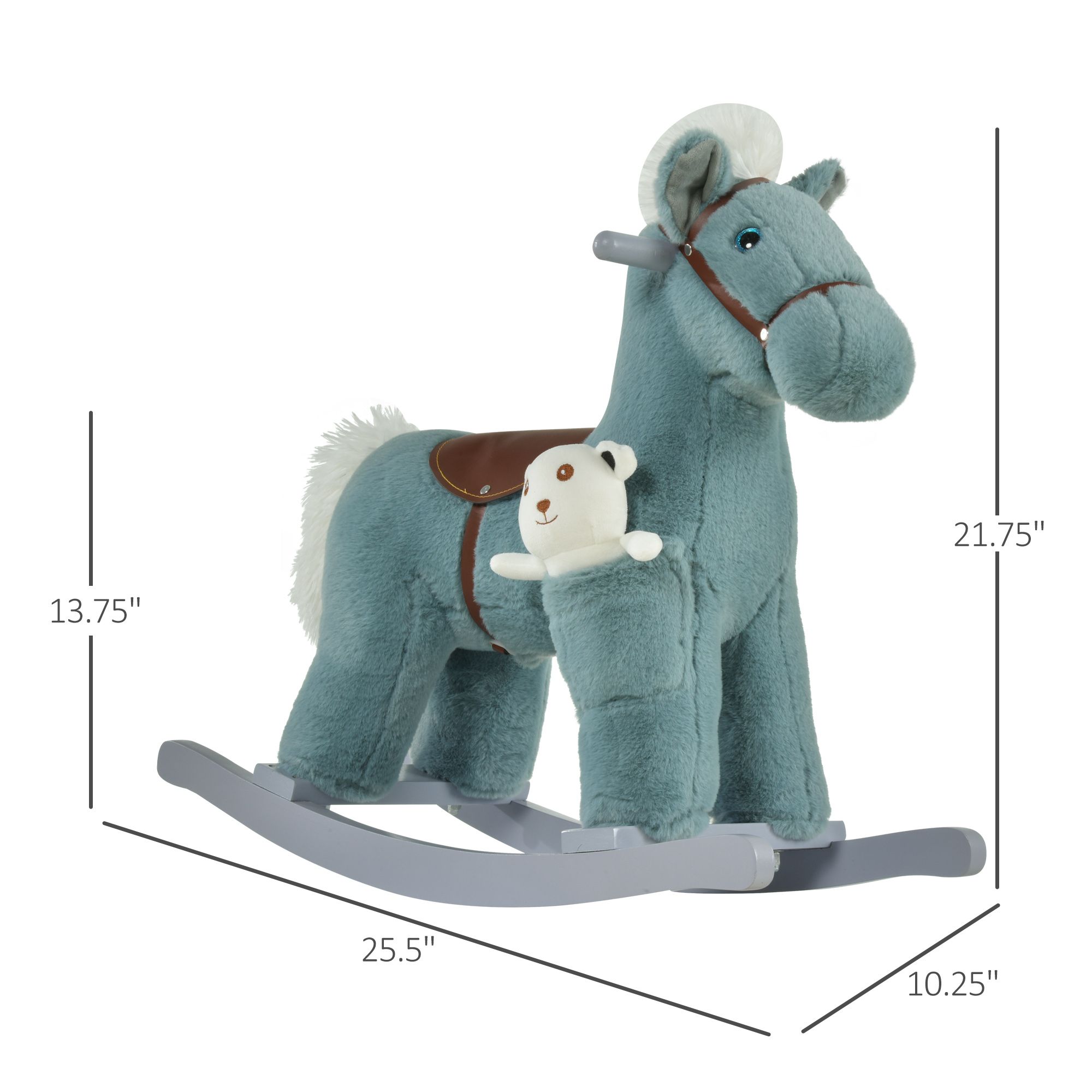 Blue Plush Rocking Horse with Bear Toy for Toddlers Realistic Sounds Soft & Cozy Rocker Ideal for Boys & Girls Playroom - Image 3
