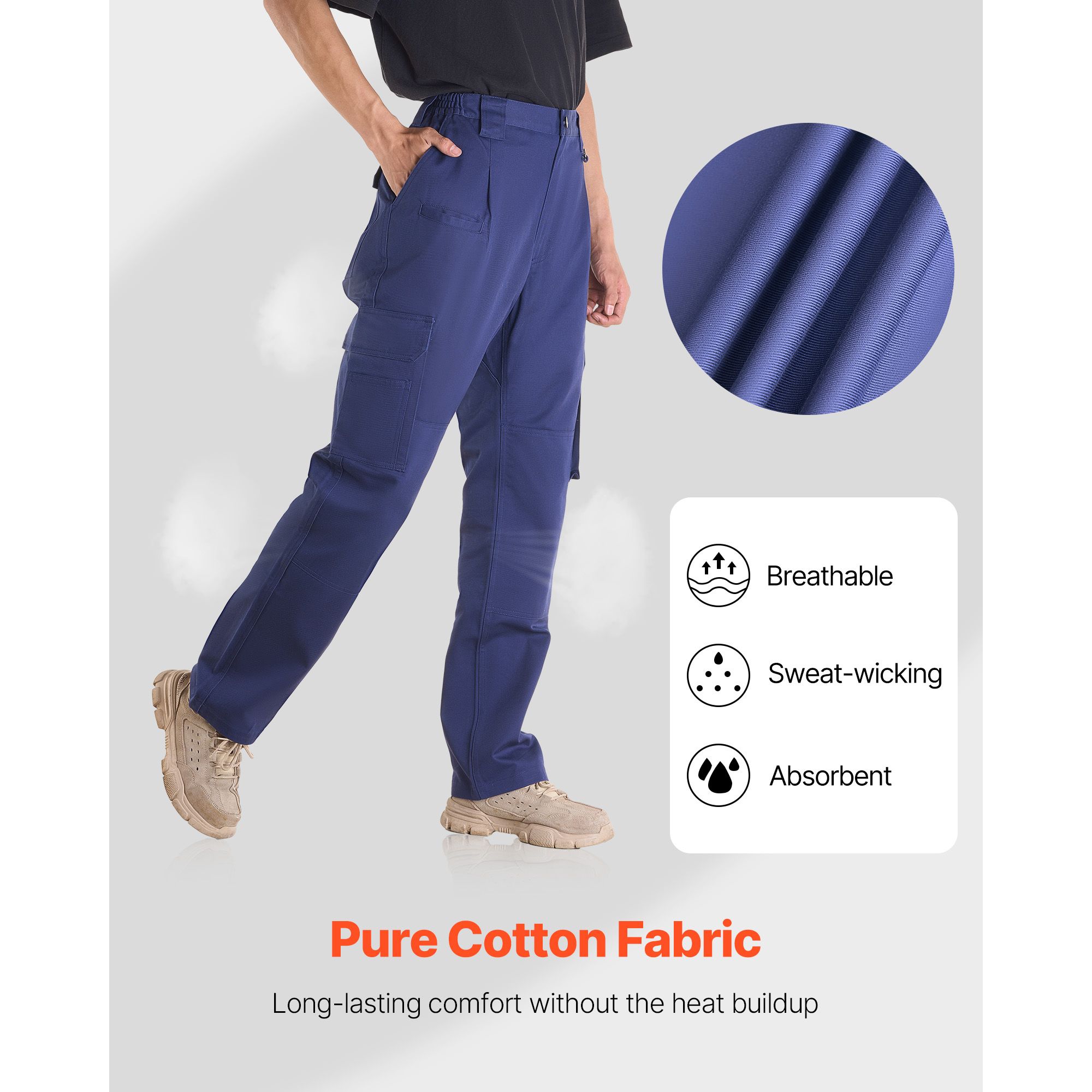 FR Pants for Men, 9 oz 100% Cotton, Flame-Resistant Cargo Pants with Multi-Pockets and Elastic Waist, Reinforced Tear-proof Stitching, Ideal for Welding Work and Casual Wear, XXL Size, Dark Blue - Image 2