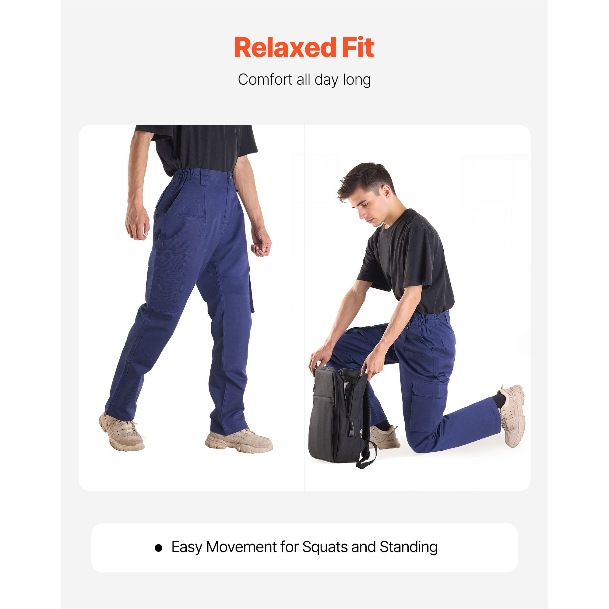 FR Pants for Men, 9 oz 100% Cotton, Flame-Resistant Cargo Pants with Multi-Pockets and Elastic Waist, Reinforced Tear-proof Stitching, Ideal for Welding Work and Casual Wear, XXL Size, Dark Blue - Image 3