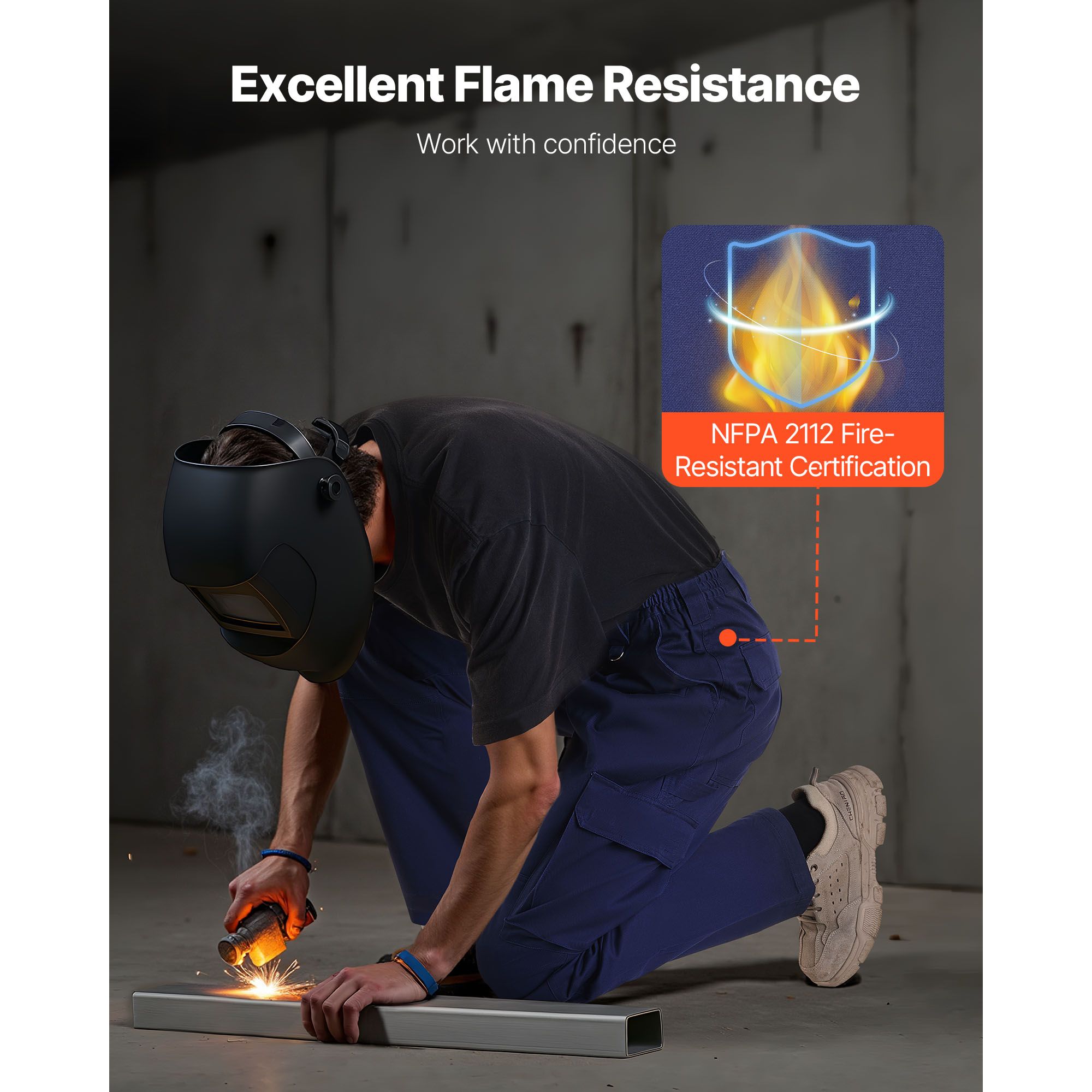 FR Pants for Men, 9 oz 100% Cotton, Flame-Resistant Cargo Pants with Multi-Pockets and Elastic Waist, Reinforced Tear-proof Stitching, Ideal for Welding Work and Casual Wear, XXL Size, Dark Blue - Image 4