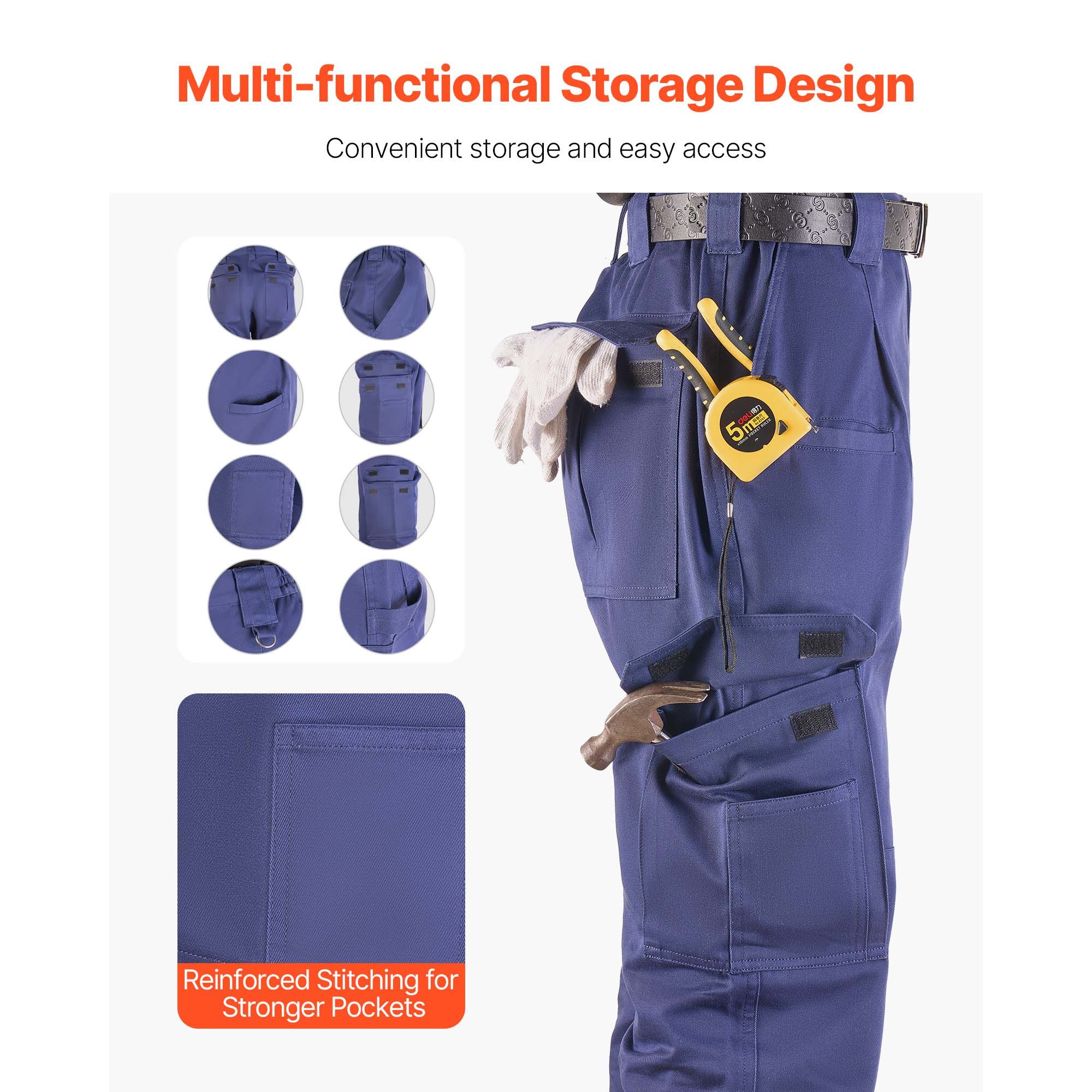 FR Pants for Men, 9 oz 100% Cotton, Flame-Resistant Cargo Pants with Multi-Pockets and Elastic Waist, Reinforced Tear-proof Stitching, Ideal for Welding Work and Casual Wear, XXL Size, Dark Blue - Image 5