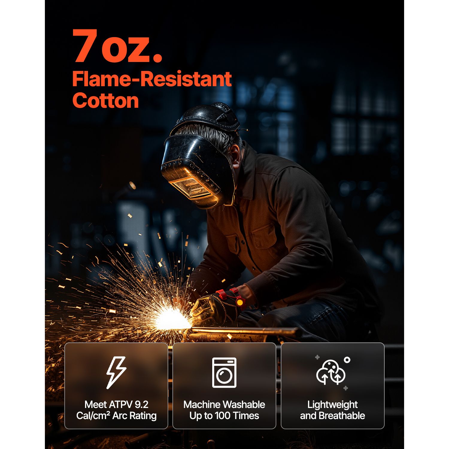 Flame Resistant Welding Jacket, 7oz. FR Shirts for Men, Machine Washable Cotton Heat-Resistant Welding Shirt, Meets ATPV 9.2 Cal/cm² Arc Rating - M Size - Image 2