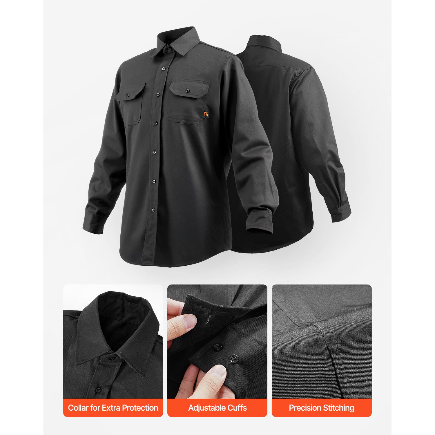 Flame Resistant Welding Jacket, 7oz. FR Shirts for Men, Machine Washable Cotton Heat-Resistant Welding Shirt, Meets ATPV 9.2 Cal/cm² Arc Rating - M Size - Image 5