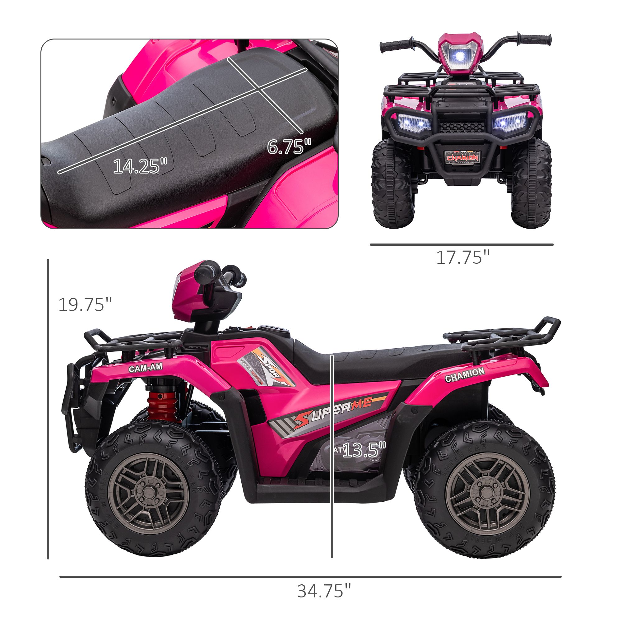 12V Pink Children's Battery Operated Car with Music LED Headlights for Ages 3-5 - Image 3