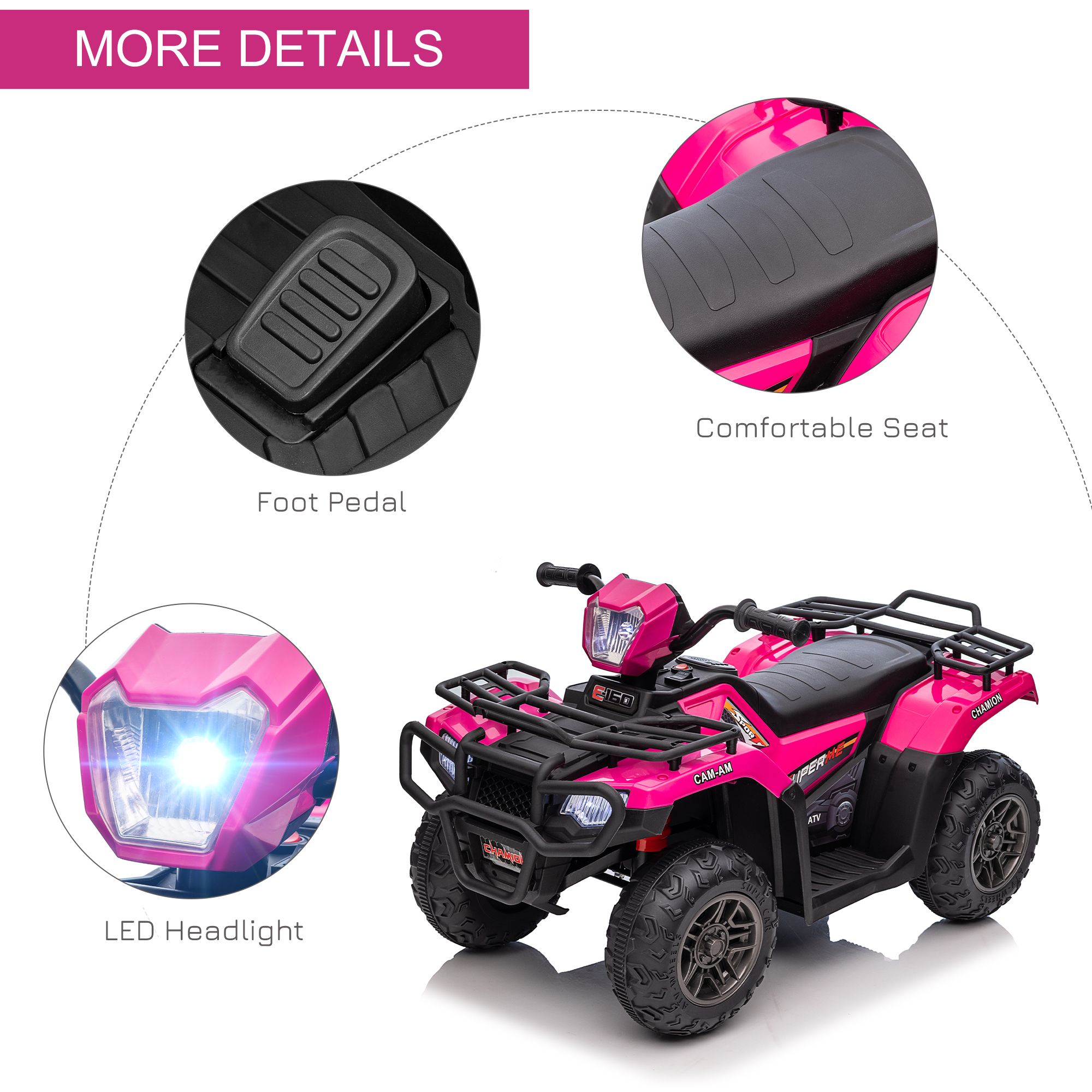 12V Pink Children's Battery Operated Car with Music LED Headlights for Ages 3-5 - Image 7