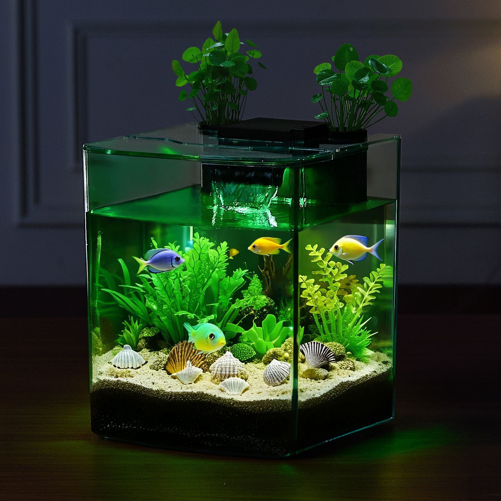 Fish Tank Aquarium, 2 Gallon Arch Ultra-Clear GPPS Starter Smart Tank Adjustable 3 Color Lighting, Self Cleaning System Fishbowl for Freshwater & Saltwater Fish Home, Office, or Pet Use - Image 2