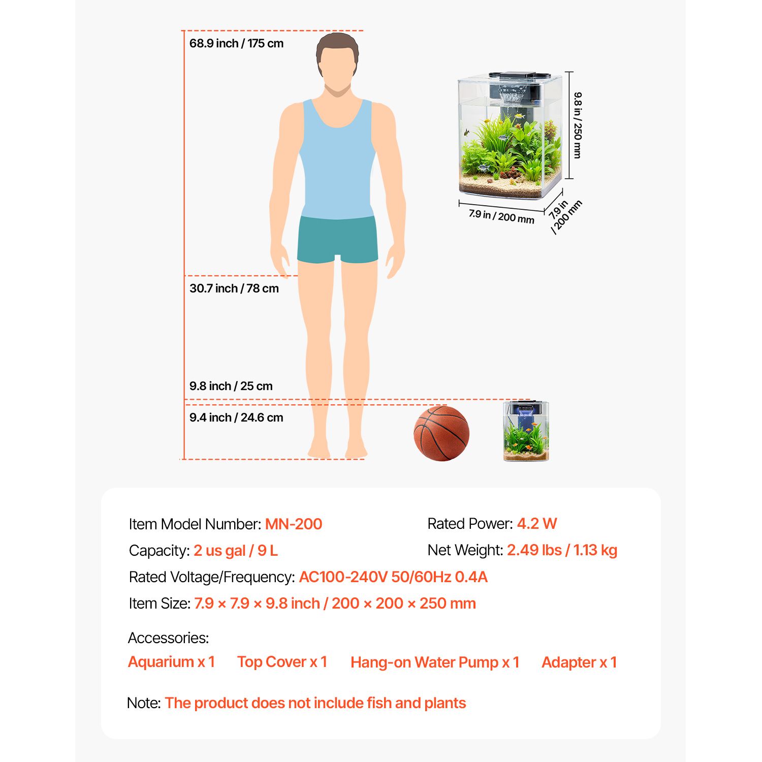 Fish Tank Aquarium, 2 Gallon Arch Ultra-Clear GPPS Starter Smart Tank Adjustable 3 Color Lighting, Self Cleaning System Fishbowl for Freshwater & Saltwater Fish Home, Office, or Pet Use - Image 3