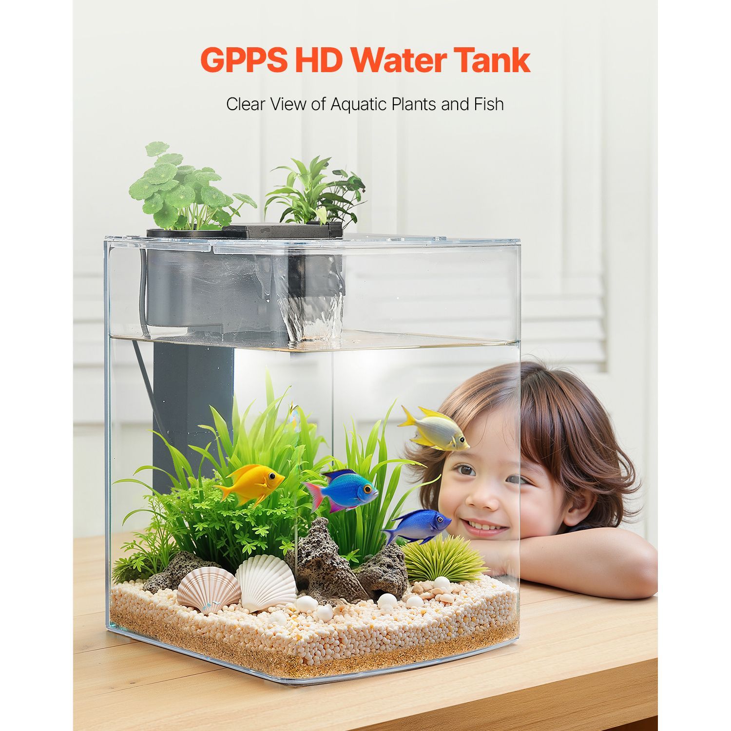 Fish Tank Aquarium, 2 Gallon Arch Ultra-Clear GPPS Starter Smart Tank Adjustable 3 Color Lighting, Self Cleaning System Fishbowl for Freshwater & Saltwater Fish Home, Office, or Pet Use - Image 8
