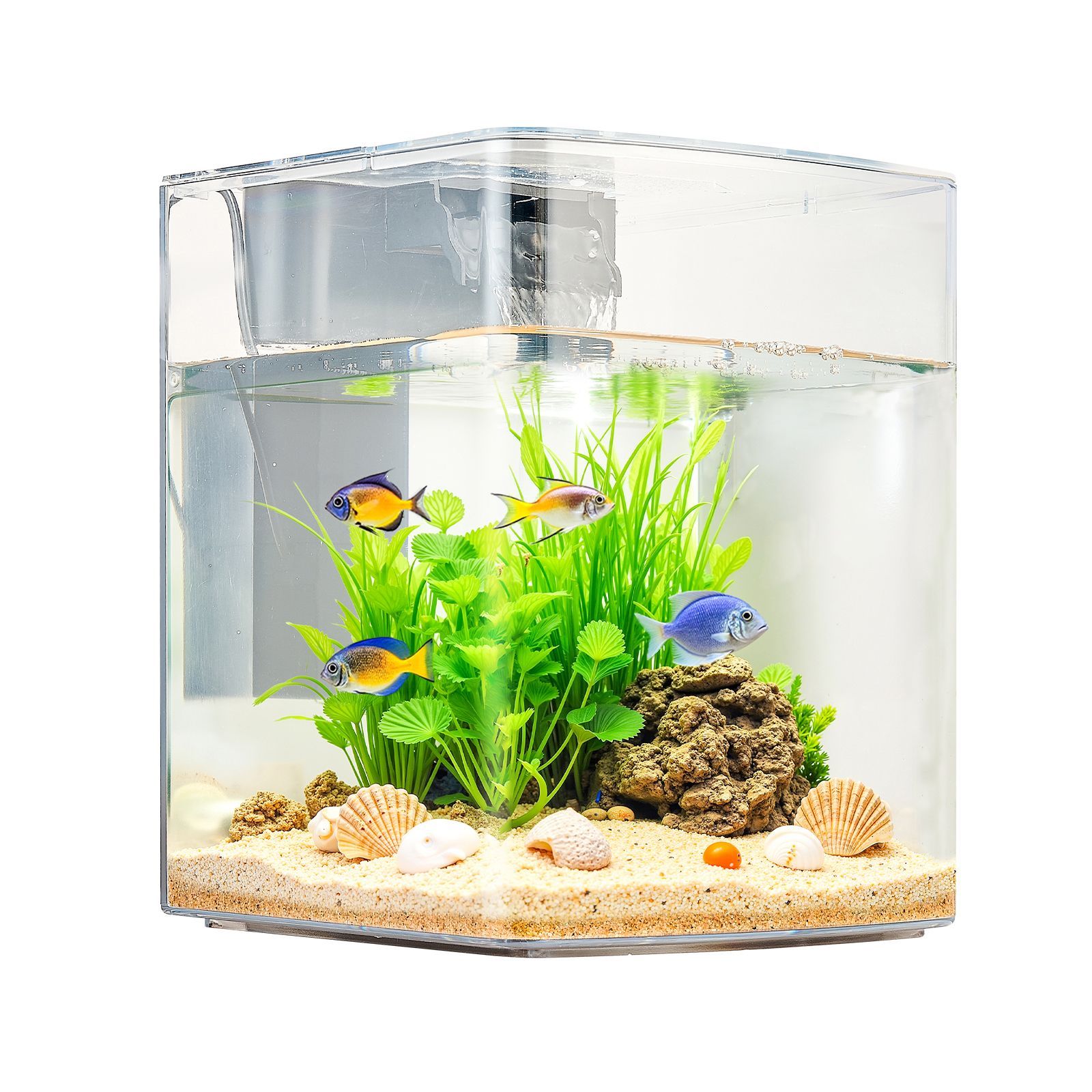 Fish Tank Aquarium, 2 Gallon Arch Ultra-Clear GPPS Starter Smart Tank Adjustable 3 Color Lighting, Self Cleaning System Fishbowl for Freshwater & Saltwater Fish Home, Office, or Pet Use