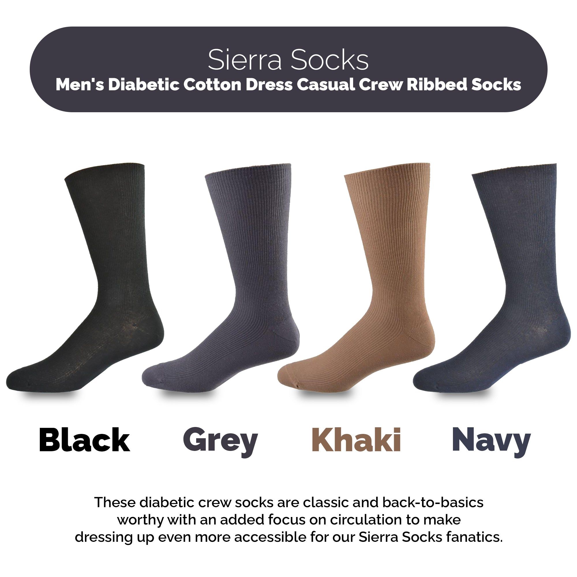 Men's Diabetic Crew Socks in Combed Cotton (3 Pair and 4 Pair Packs) - Image 2