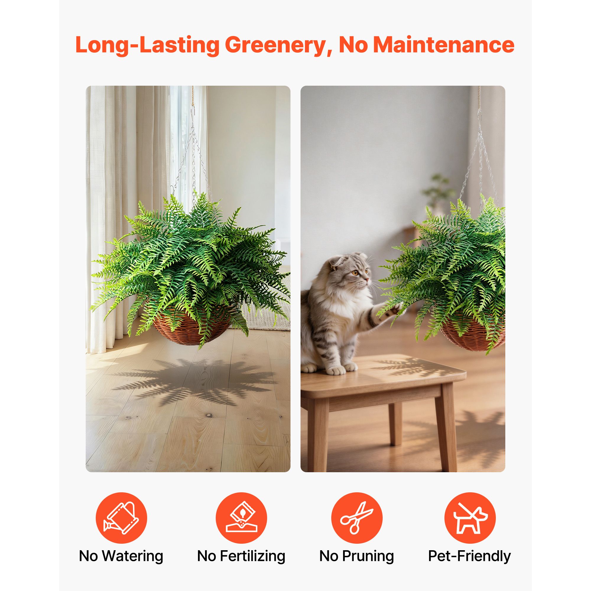 Artificial Ferns, 2 Pcs Fake Hanging Boston Fern Bush Plant with 23 Inch Hanging Length, Plastic Faux Greenery for Indoor and Outdoor Decor, For Wall, Wedding Party, Home, Porch Garden, Office - Image 4
