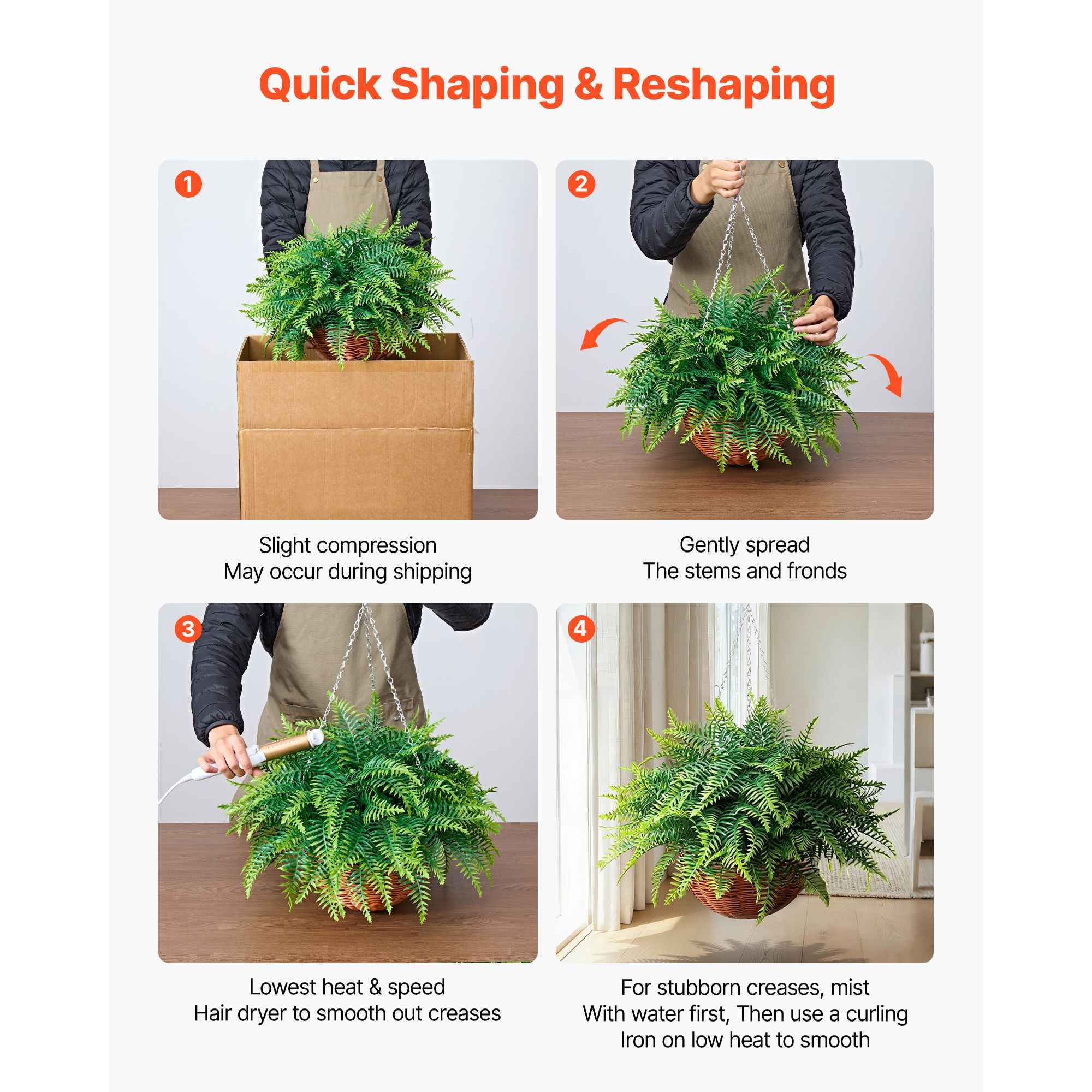 Artificial Ferns, 2 Pcs Fake Hanging Boston Fern Bush Plant with 23 Inch Hanging Length, Plastic Faux Greenery for Indoor and Outdoor Decor, For Wall, Wedding Party, Home, Porch Garden, Office - Image 6