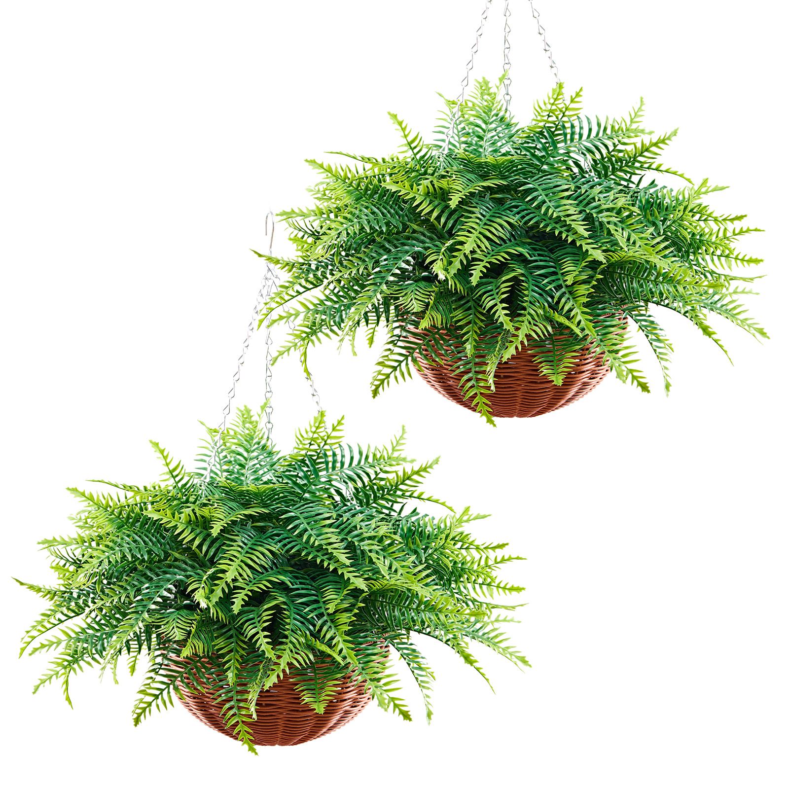 Artificial Ferns, 2 Pcs Fake Hanging Boston Fern Bush Plant with 23 Inch Hanging Length, Plastic Faux Greenery for Indoor and Outdoor Decor, For Wall, Wedding Party, Home, Porch Garden, Office