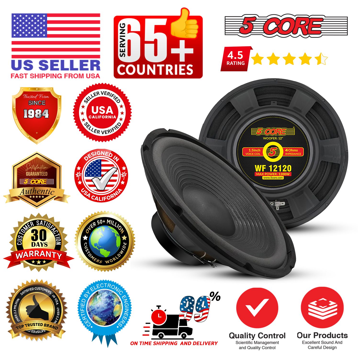 5Core 12 Inch DJ Subwoofer Speaker 1200W Peak 8Ohm Audio Replacement Sub woofer - Image 22