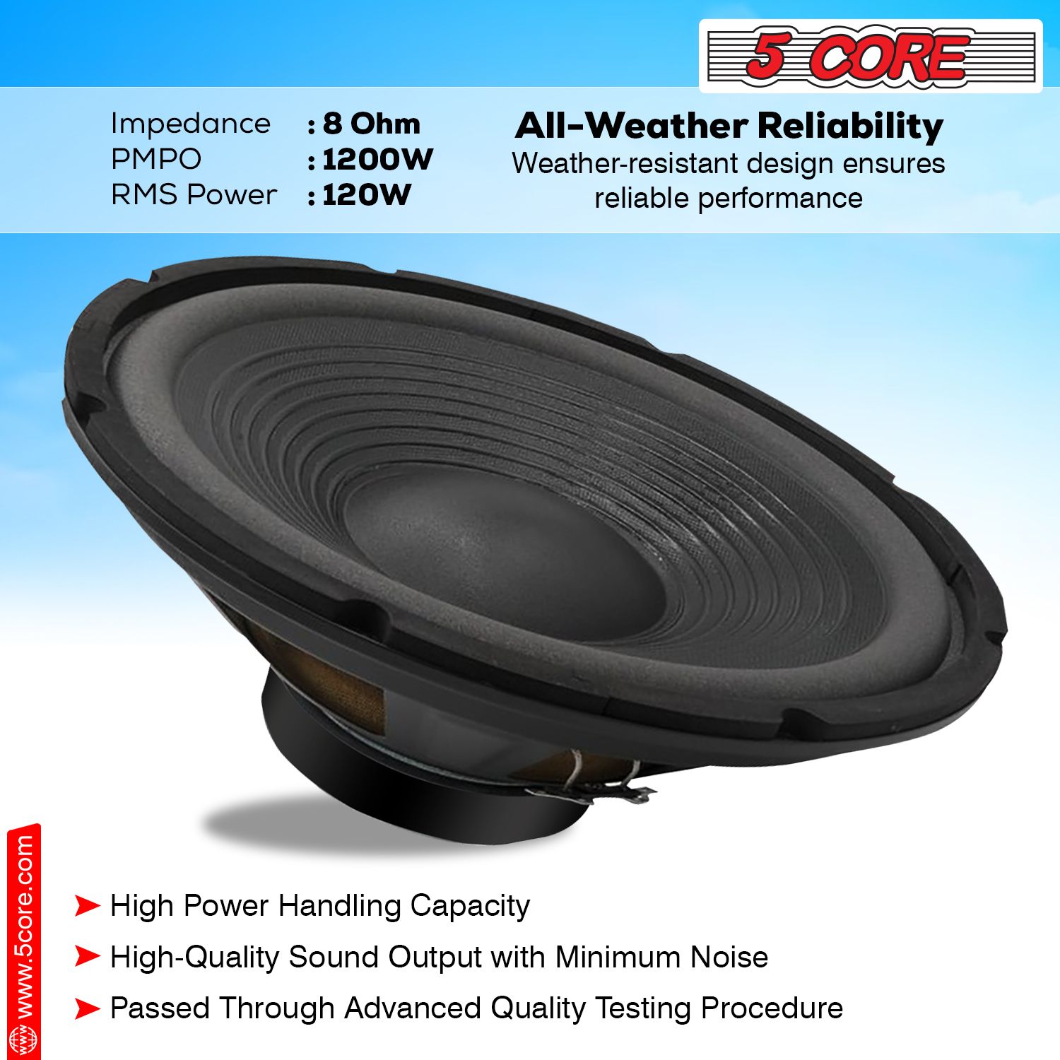 5Core 12 Inch DJ Subwoofer Speaker 1200W Peak 8Ohm Audio Replacement Sub woofer - Image 14