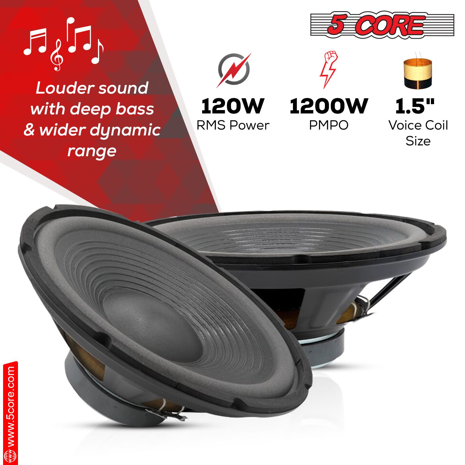 5Core 12 Inch DJ Subwoofer Speaker 1200W Peak 8Ohm Audio Replacement Sub woofer - Image 2