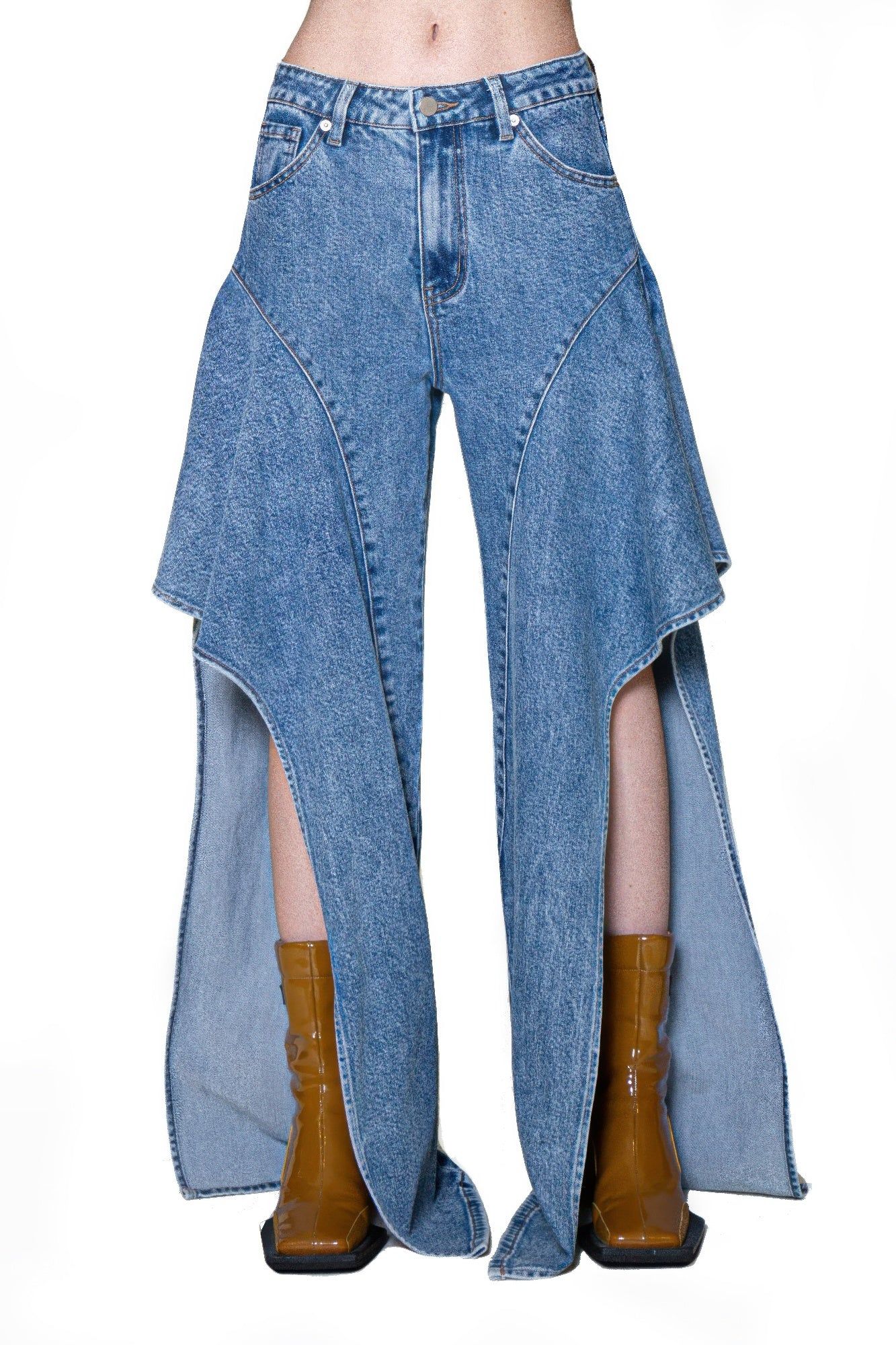 Waterfall Draped Flare Denim Pant