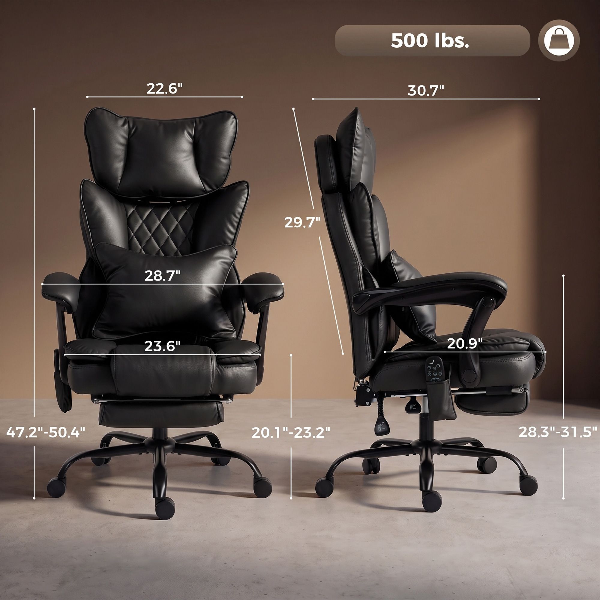 High Back Vibration Massage Office Chair, Heated Reclining PU Leather Computer Chair with Headrest, Black - Image 3