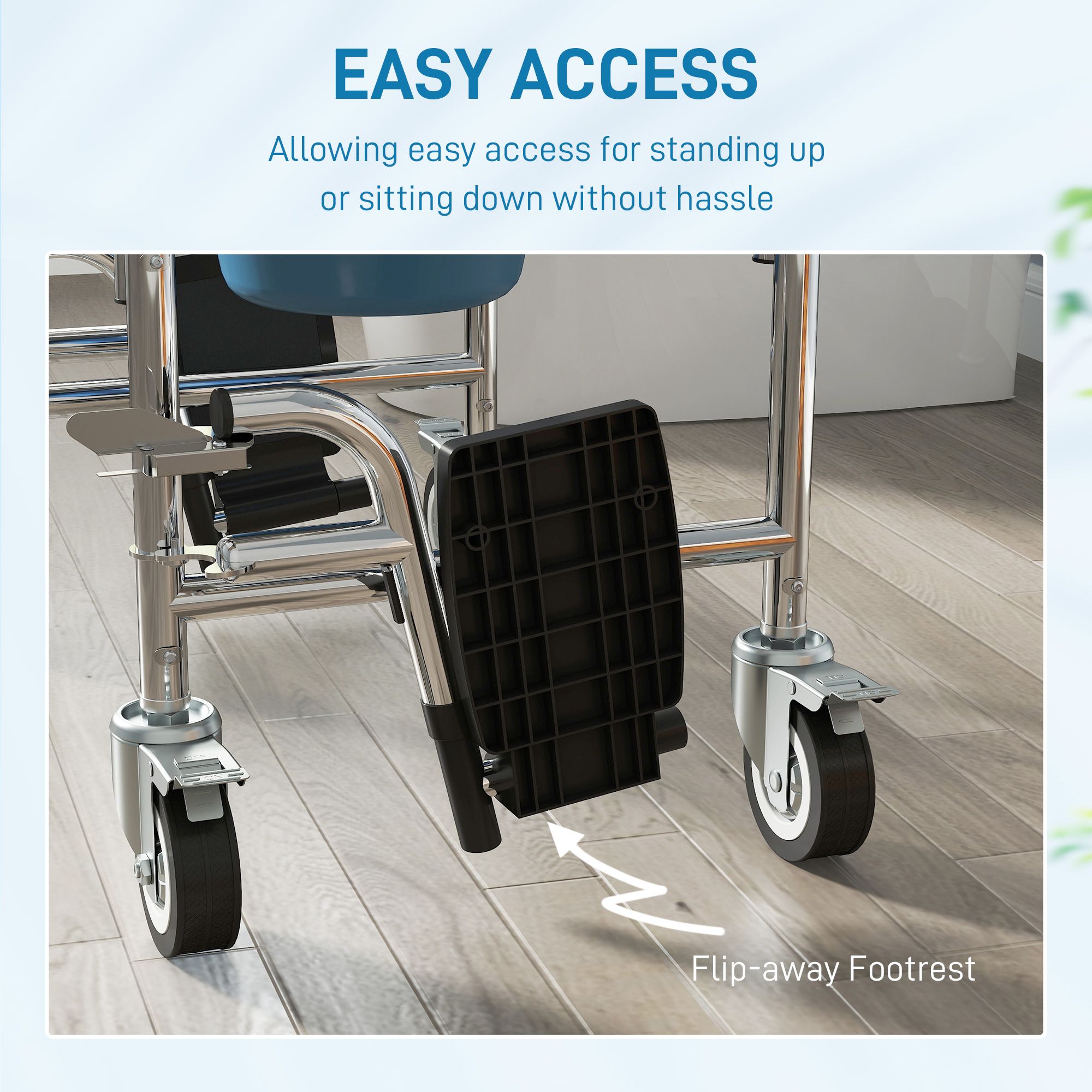 Rolling Shower Wheelchair for Seniors, Bedside Commode Chair with Locking Wheels, Seat, Backrest, Arms, Gray - Image 7