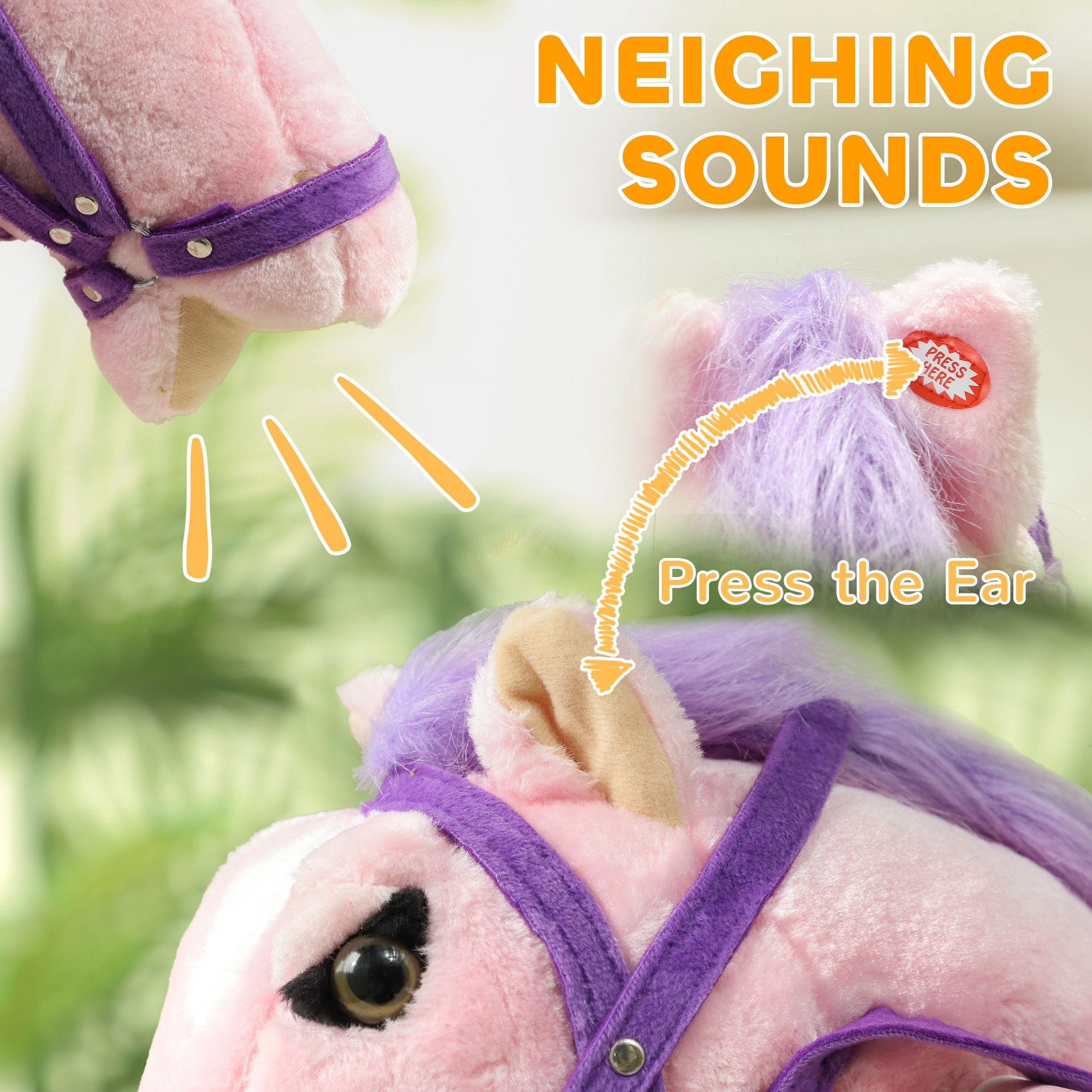 Spring Rocking Horse, Kids Ride on Horse, Plush Horse Ride-on w/ Sounds & Foot Stirrups for Kids 3-8 Years, Pink - Image 4