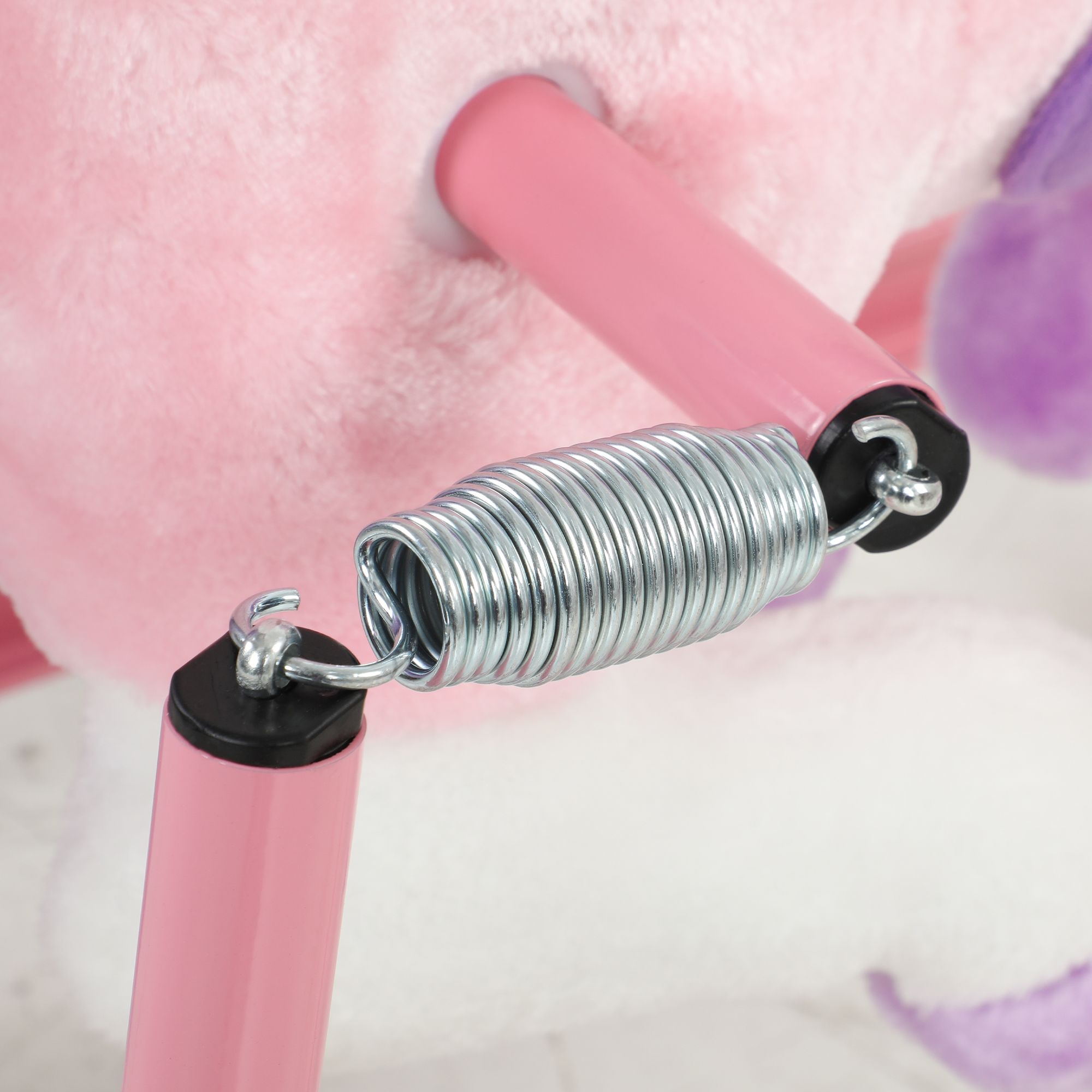 Spring Rocking Horse, Kids Ride on Horse, Plush Horse Ride-on w/ Sounds & Foot Stirrups for Kids 3-8 Years, Pink - Image 8