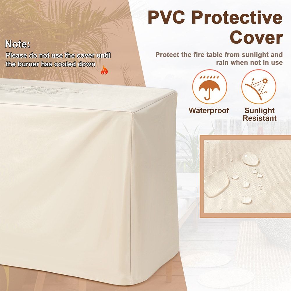 42 Inch 60,000 BTU Rectangular Propane Fire Pit Table with Waterproof Cover - Image 12