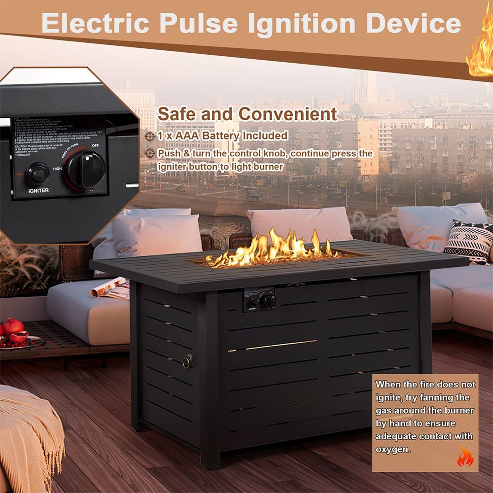 42 Inch 60,000 BTU Rectangular Propane Fire Pit Table with Waterproof Cover - Image 4