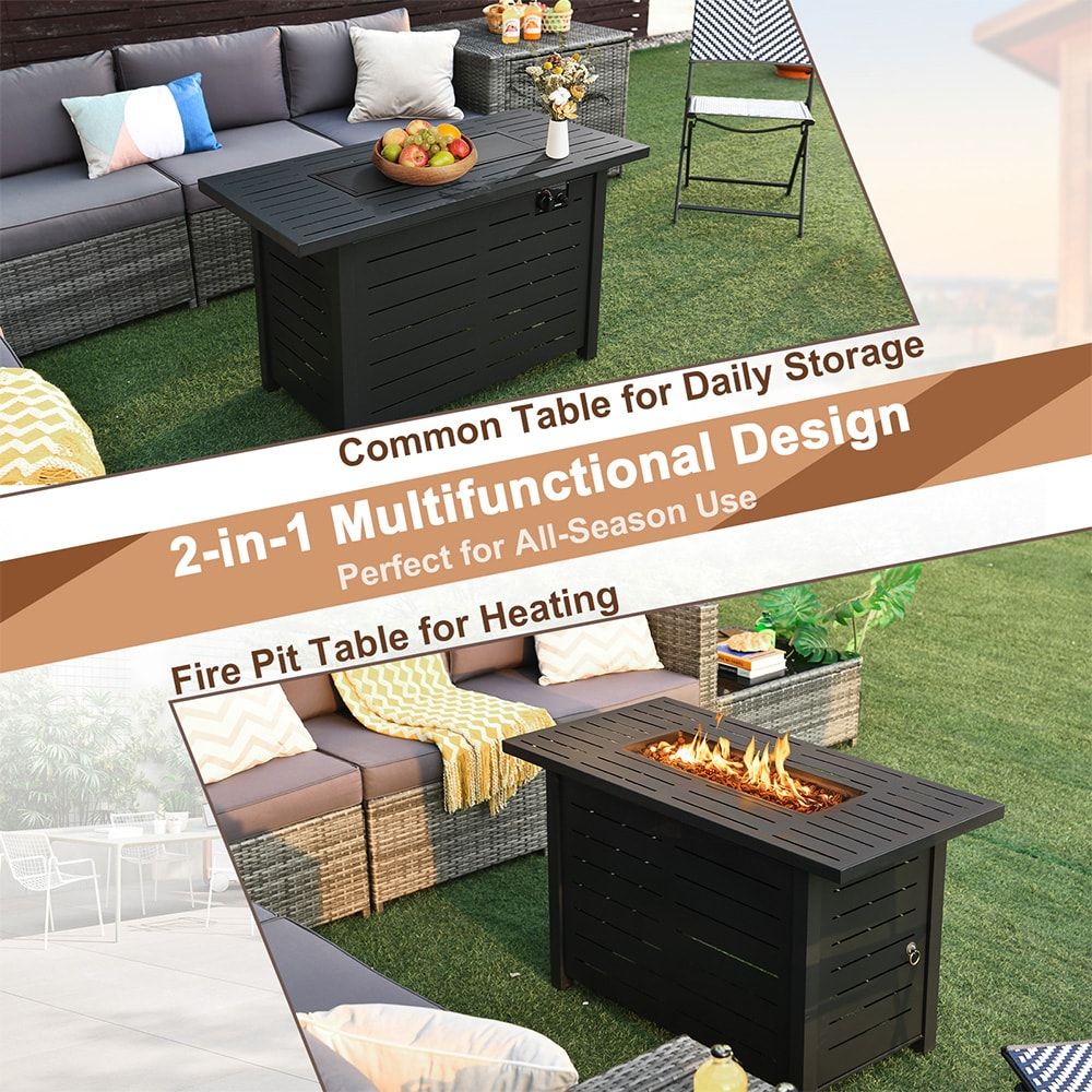 42 Inch 60,000 BTU Rectangular Propane Fire Pit Table with Waterproof Cover - Image 8