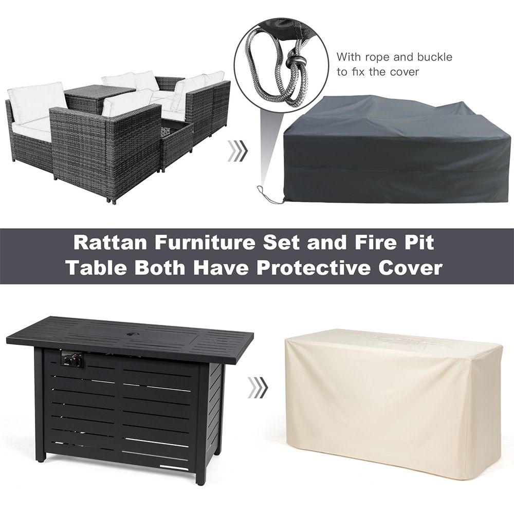 42 Inch 60,000 BTU Rectangular Propane Fire Pit Table with Waterproof Cover - Image 9