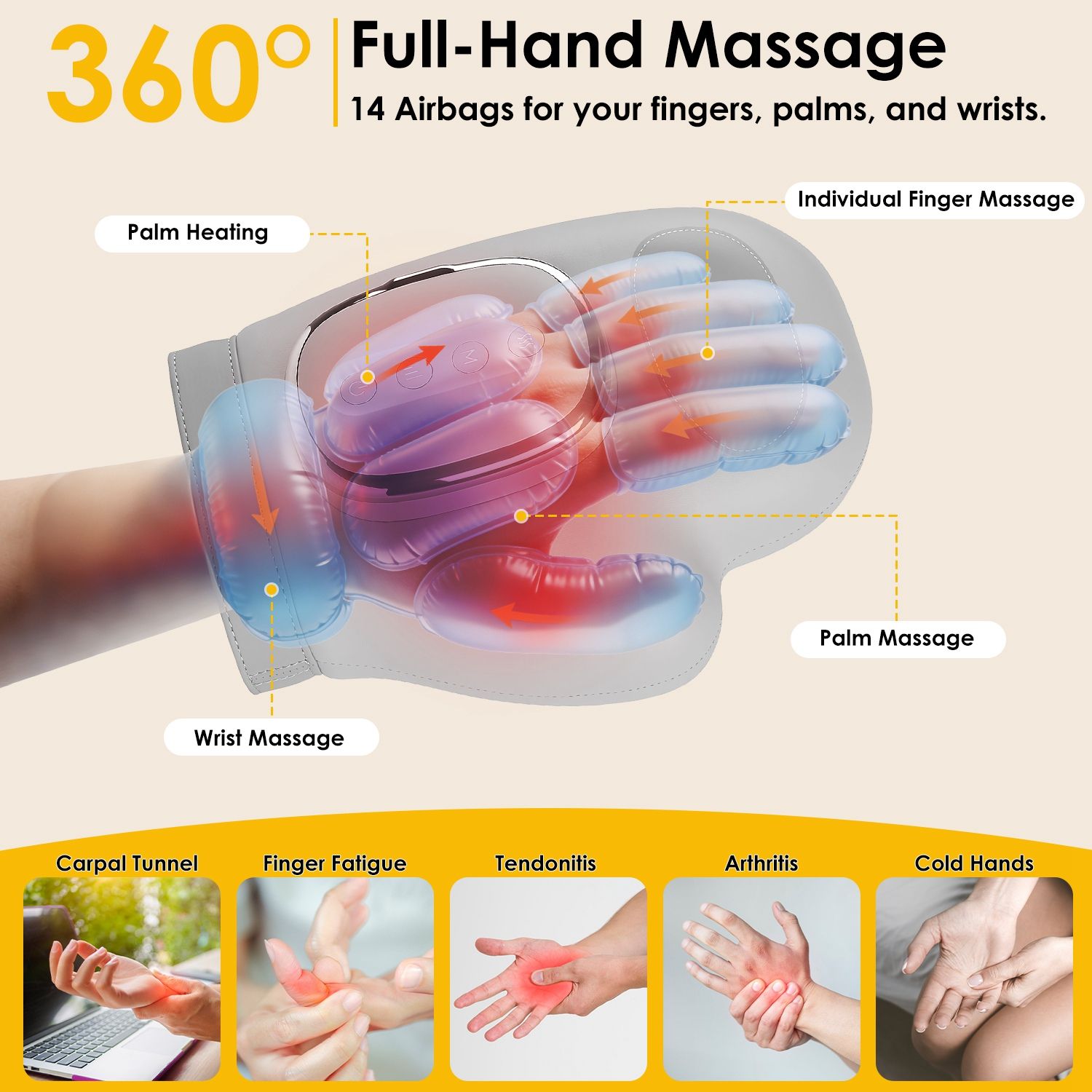Upgraded Cordless Hand Massager, 14 Airbags 3 Modes 5 Intensity 3 Heat Levels for Hand Pain and Stiffness Relief - Image 11