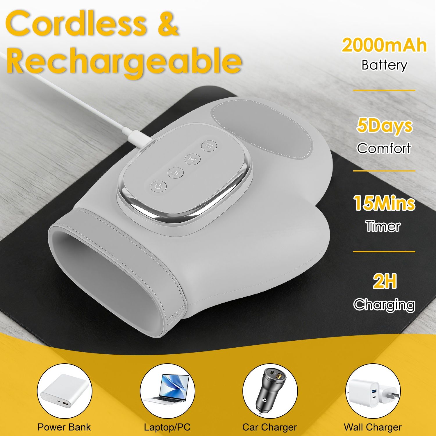Upgraded Cordless Hand Massager, 14 Airbags 3 Modes 5 Intensity 3 Heat Levels for Hand Pain and Stiffness Relief - Image 10