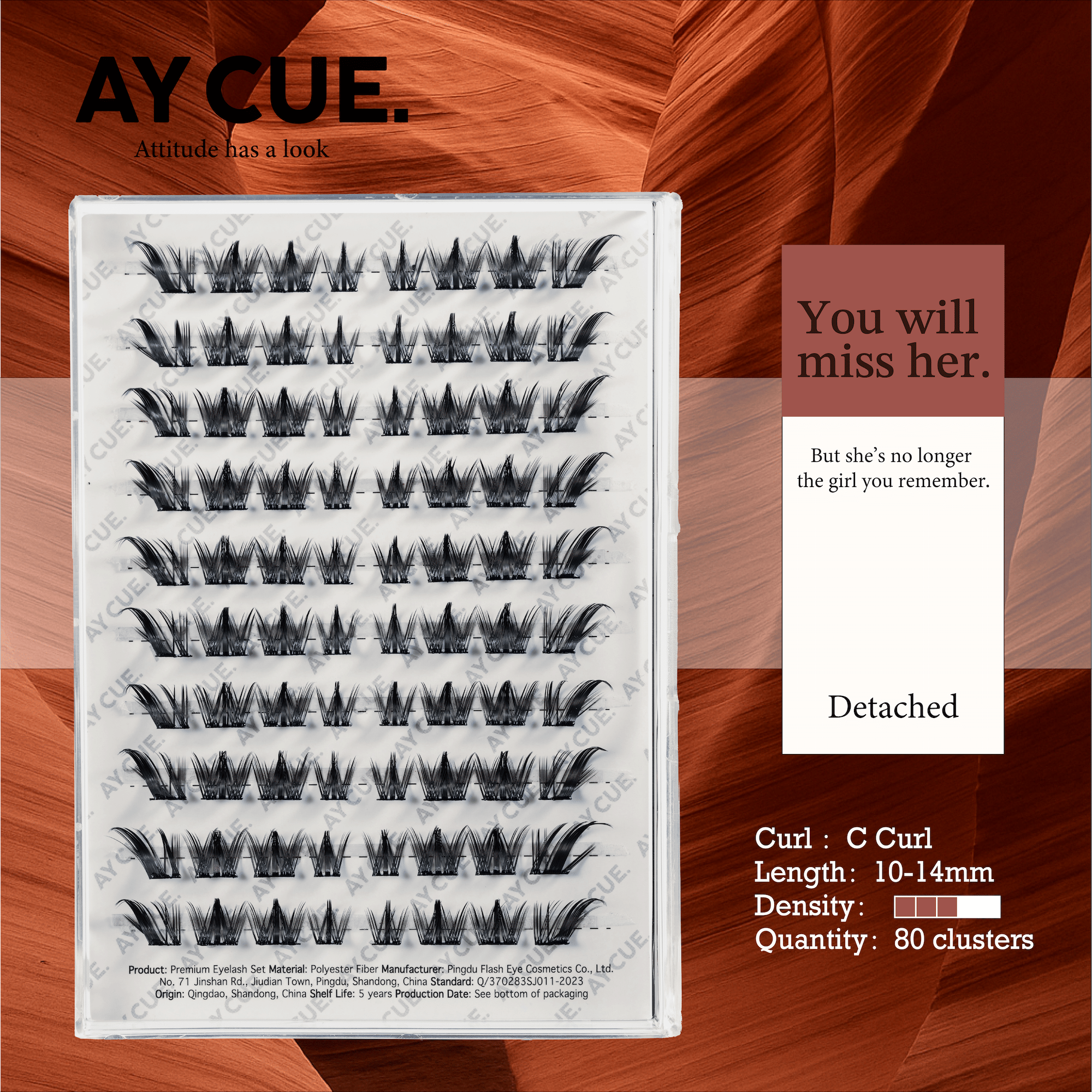 AYCUE #YOU WILL MISS HER# Self-adhesive Lash Clusters C Curl 10-14mm 80Clusters Glue-free Eyelashes Extensions for Natural Look Easy Application - Image 3