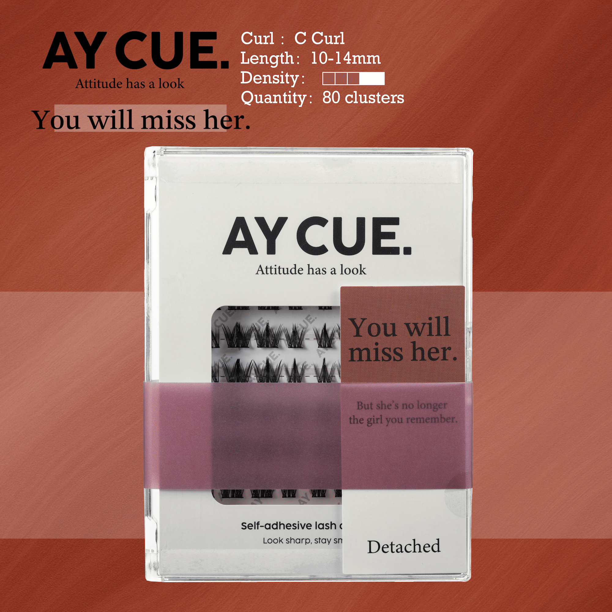 AYCUE #YOU WILL MISS HER# Self-adhesive Lash Clusters C Curl 10-14mm 80Clusters Glue-free Eyelashes Extensions for Natural Look Easy Application - Image 2