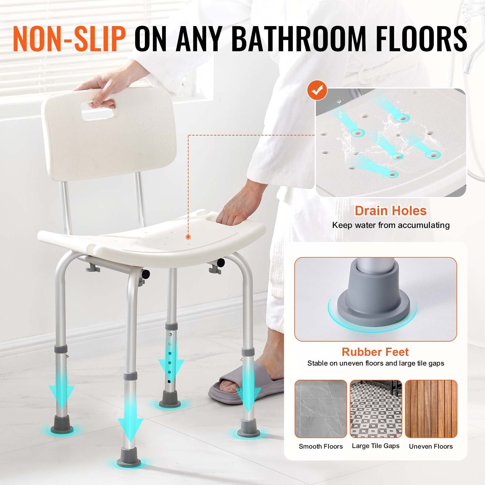 Shower Chair, Height-Adaptable Bath Seat, Non-Slip Bathroom Stool for Shower or Bathtub, Ideal for Seniors, Disabled, and Individuals with Limited Mobility, Supports Up to 350 lbs - Image 2