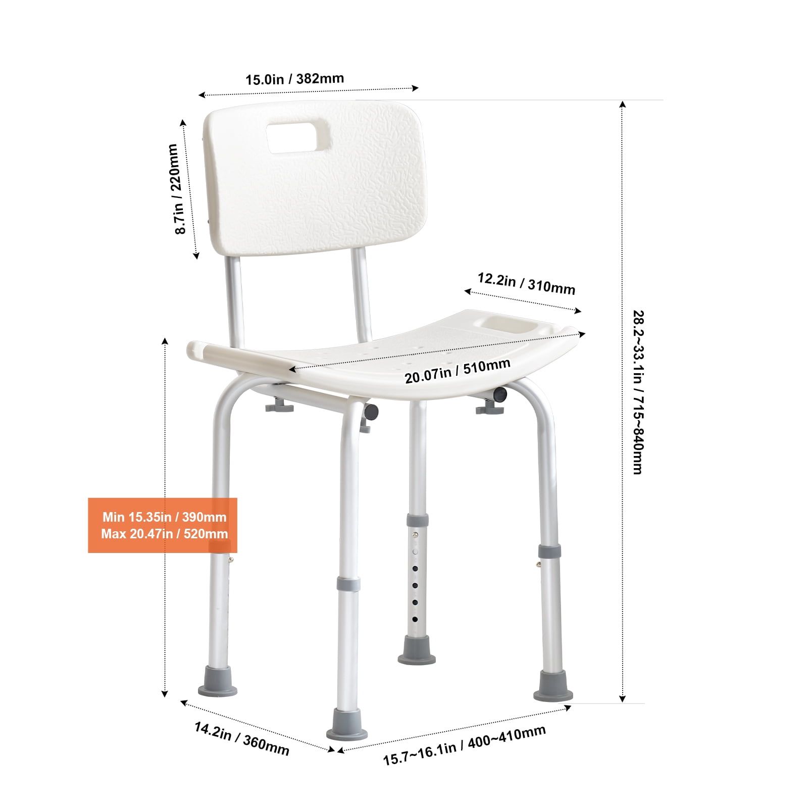 Shower Chair, Height-Adaptable Bath Seat, Non-Slip Bathroom Stool for Shower or Bathtub, Ideal for Seniors, Disabled, and Individuals with Limited Mobility, Supports Up to 350 lbs - Image 5