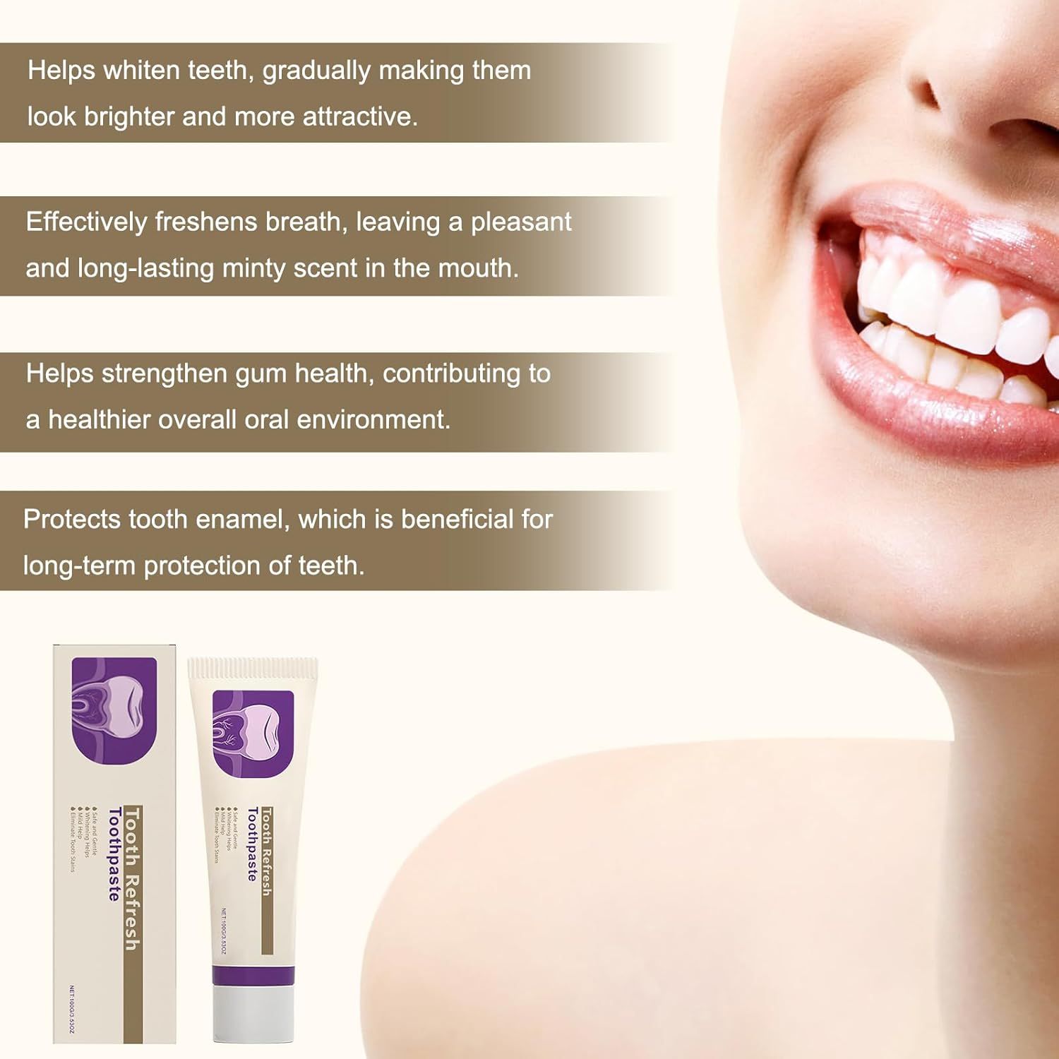 Tooth Refresh Toothpaste, Fresh Breath Whitening Toothpaste, Natural Oral Care & Enamel Repair, Helps Remove Coffee, Tea & Wine Stains, Fresh... - Image 7