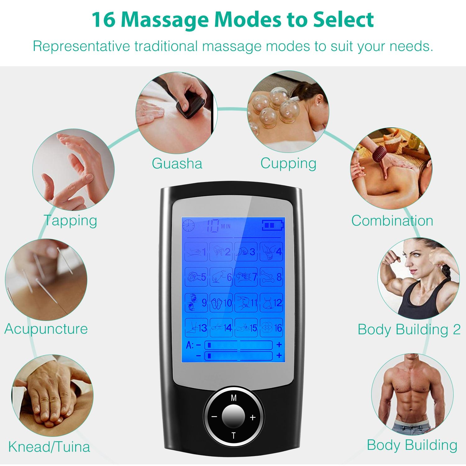Portable TENS Unit with 10-60Min Timer, 16 Massage Modes & 20 Intensity Levels, Dual Output Design, Rechargeable Pain Relief Massager for Home Office Travel - Image 12