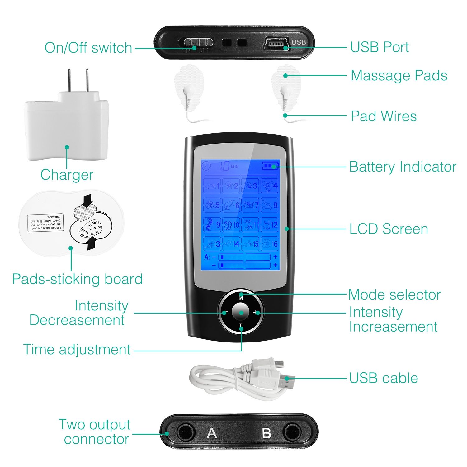 Portable TENS Unit with 10-60Min Timer, 16 Massage Modes & 20 Intensity Levels, Dual Output Design, Rechargeable Pain Relief Massager for Home Office Travel - Image 10