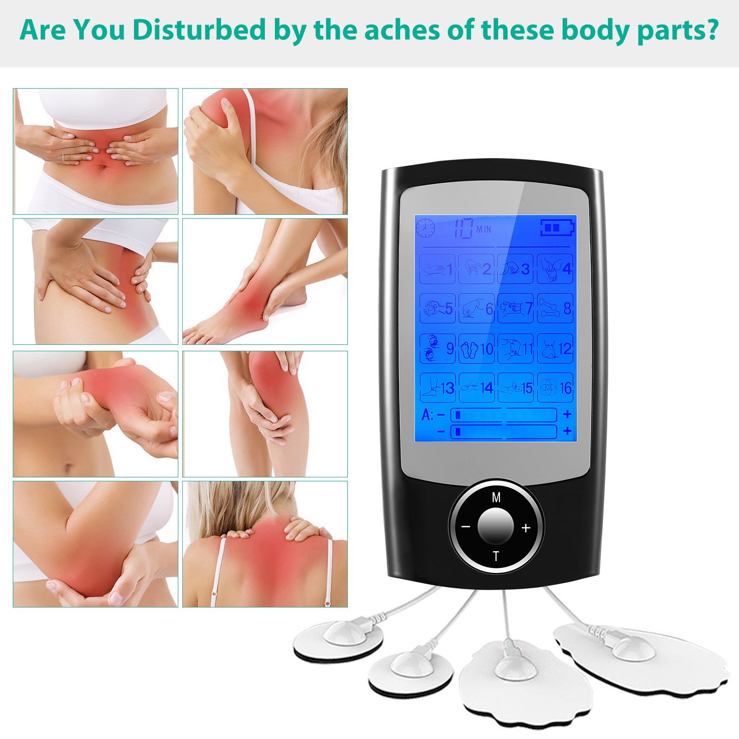 Portable TENS Unit with 10-60Min Timer, 16 Massage Modes & 20 Intensity Levels, Dual Output Design, Rechargeable Pain Relief Massager for Home Office Travel