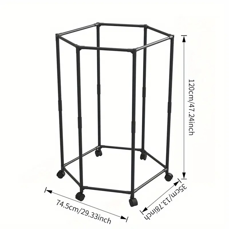 360° Rotating Hexagonal Clothes Rack with Wheels, Heavy-Duty Metal Garment Organizer, Space-Saving Wardrobe Storage Stand for Bedroom, Dorm, Balcony, Large Capacity Clothing Hanger - Image 5