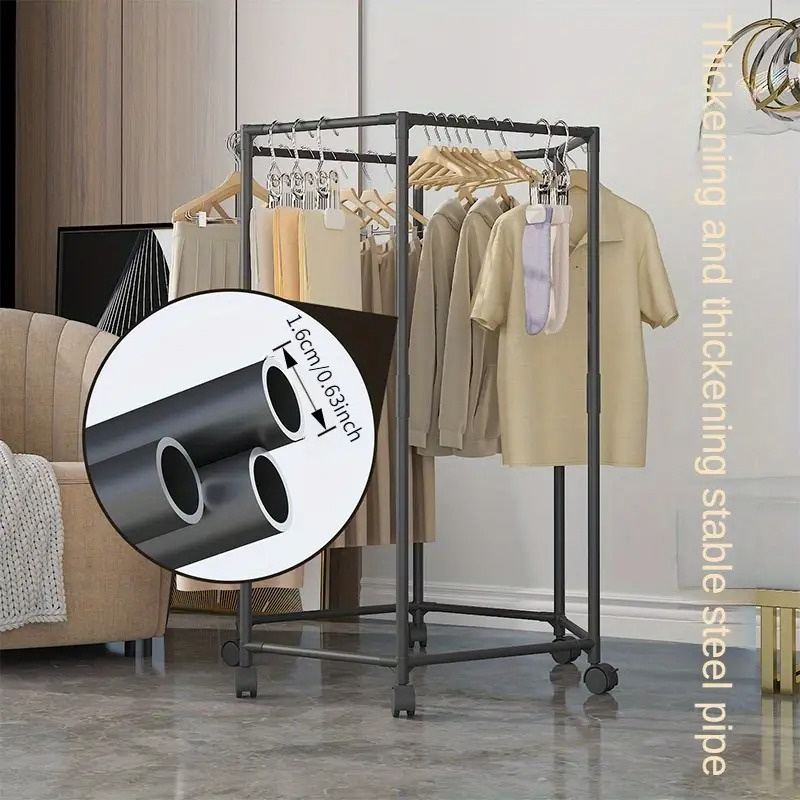 360° Rotating Hexagonal Clothes Rack with Wheels, Heavy-Duty Metal Garment Organizer, Space-Saving Wardrobe Storage Stand for Bedroom, Dorm, Balcony, Large Capacity Clothing Hanger - Image 6