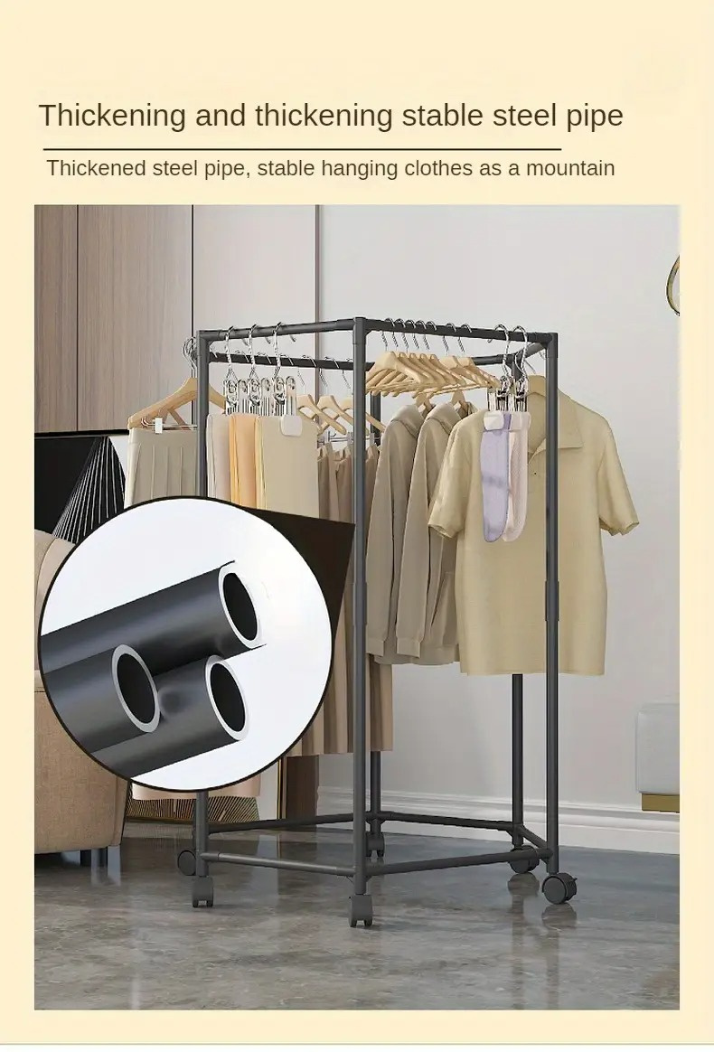 360° Rotating Hexagonal Clothes Rack with Wheels, Heavy-Duty Metal Garment Organizer, Space-Saving Wardrobe Storage Stand for Bedroom, Dorm, Balcony, Large Capacity Clothing Hanger - Image 7