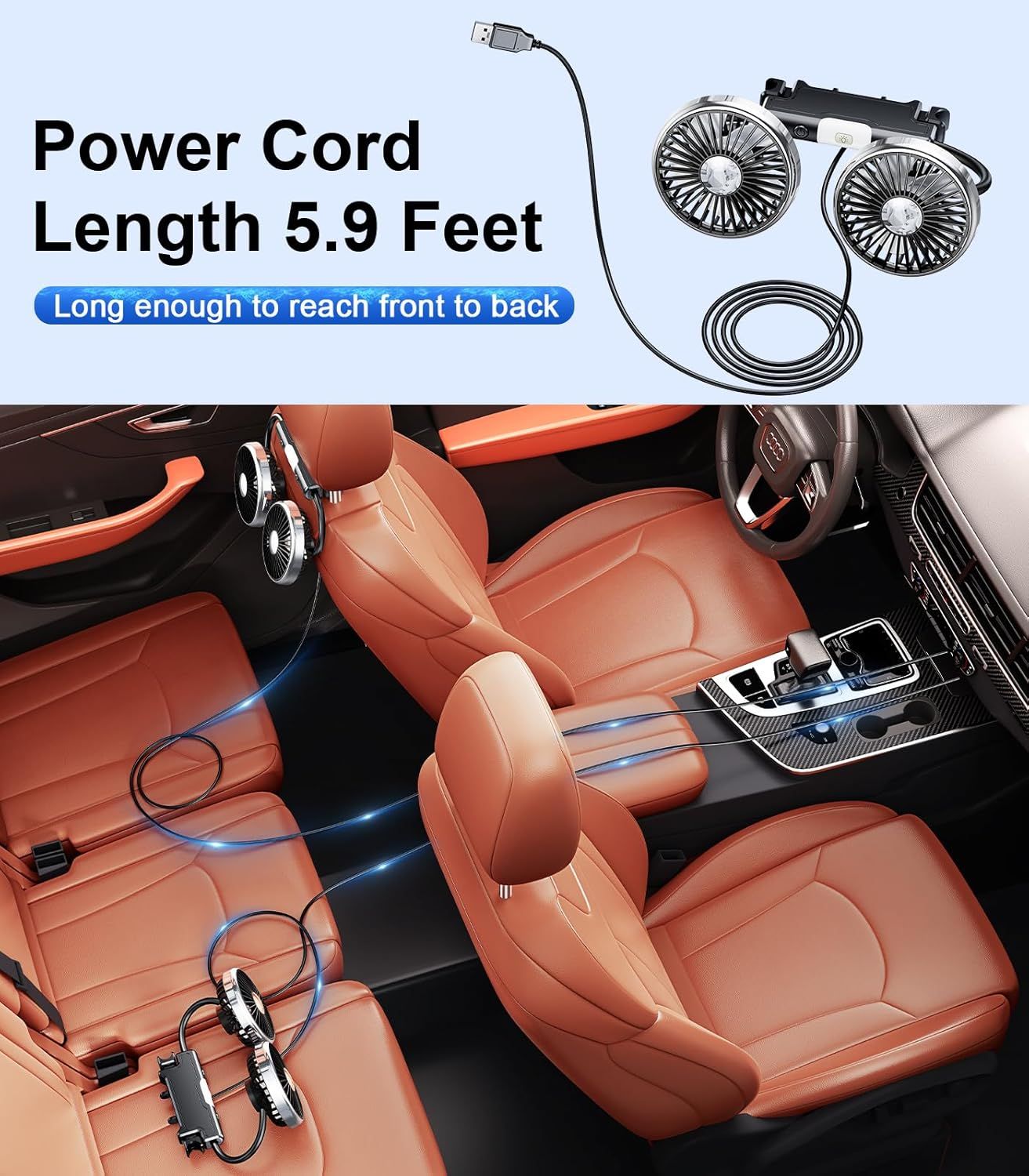 Dual Head Gooseneck Car Cooling Fans for Back Seat for Kids, USB Car Headrest Cooling Fan for Baby Rear Facing, Car Seat Cooler That Blow Cold Air for Vehicles Sedan SUV Rv Truck Without Ac - Image 5
